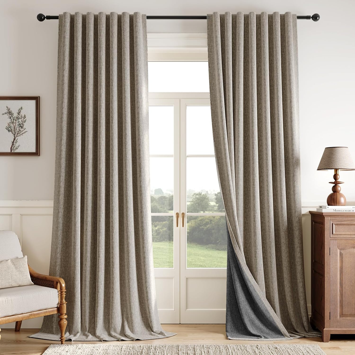 100% Blackout Curtains 84 inch Length 2 Panels Set for Living Room, Linen Textured Full Light Blocking Room Darkening Thermal Insulated Noise Reduction Drapes for Bedroom (W52xL84, Linen) 52"W x 84"L (Pack of 2) Linen