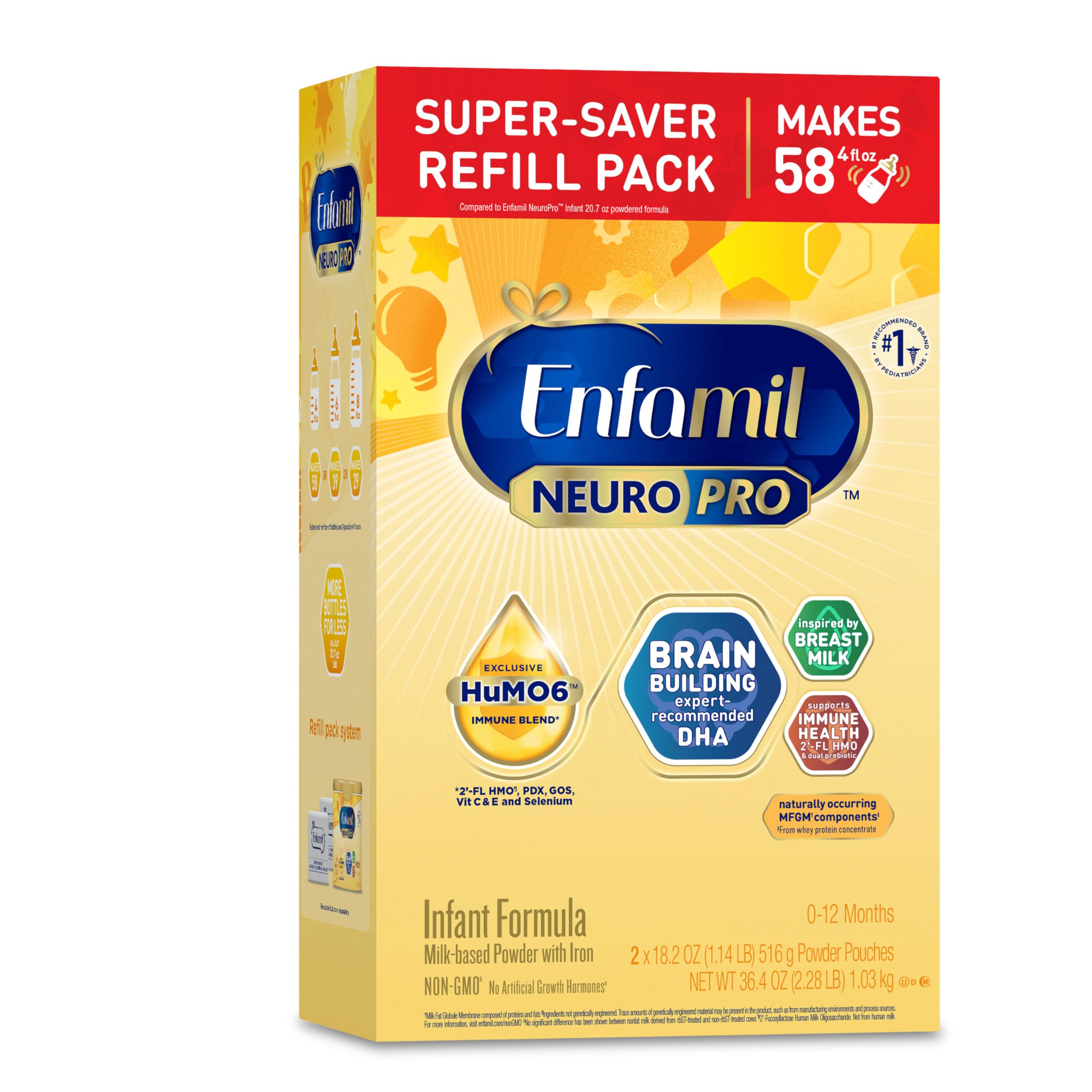 Enfamil NeuroPro Baby Formula, MFGM* 5-Year Benefit, Expert-Recommended Brain-Building Omega-3 DHA, Exclusive Immune Supporting HuMO6 Blend, Infant Formula Powder, Baby Milk, 36.4 Oz