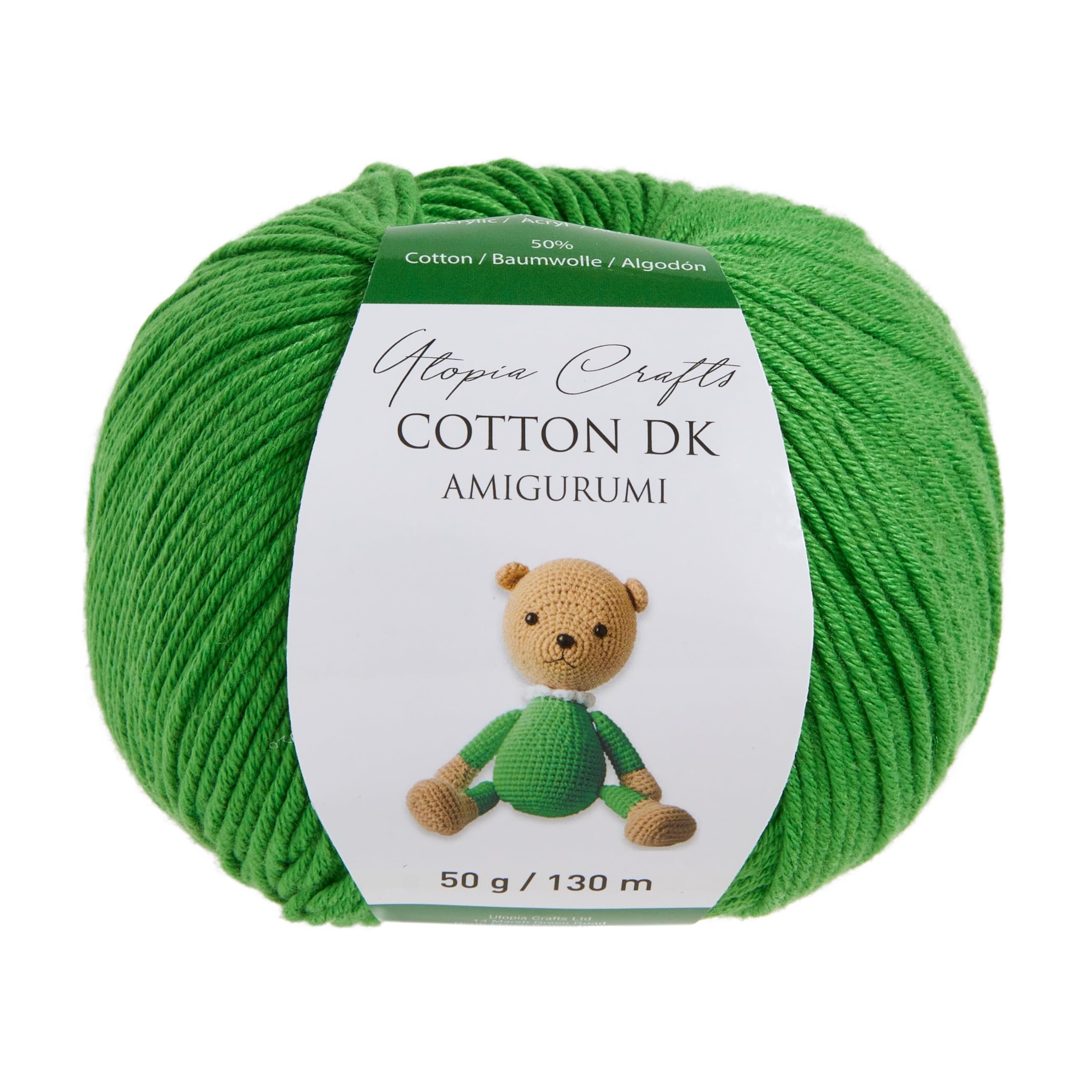 Utopia Crafts Amigurumi Cotton DK Yarn for Crochet and Knitting 50% Cotton, 50% Acrylic Blended, 50g (Strong Green)
