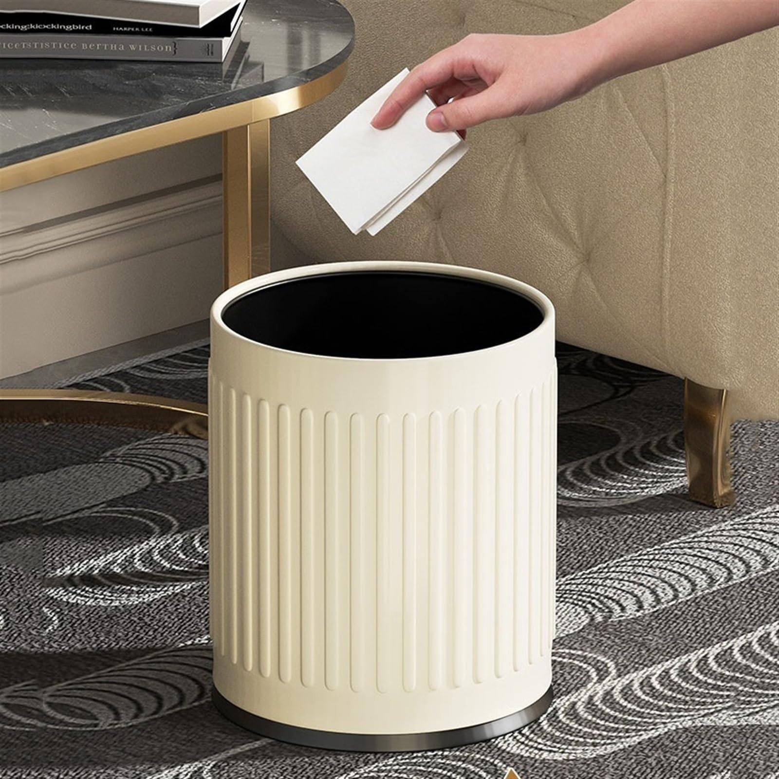 Pattumiera Pattumiera rotonda con coperchio, contenitore for rifiuti in plastica da 12 litri/3,1 galloni con coperchio a pressione for soggiorno