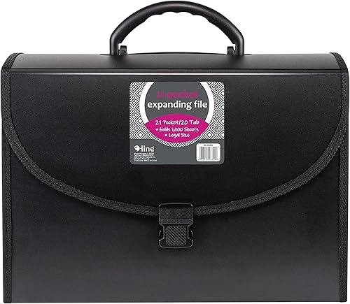 C-Line Archivo expandible de polietileno de 21 bolsillos con asa incluye pestañas cierre de bloqueo tamaño legal negro 58320