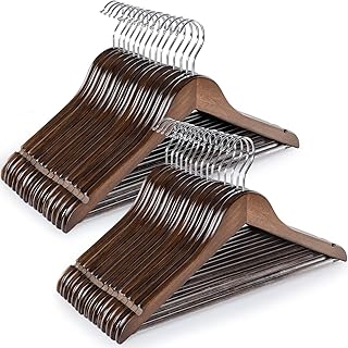 TOPIA HANGER Wooden Coat Hangers 30 Pack, Vintage Wood Suit Hangers with Non Slip Pants Bar, 360° Swivel Hook and Shoulder Notches for Camisole, Jacket, Pants, Smooth Finish Clothes Hangers - CT34A30