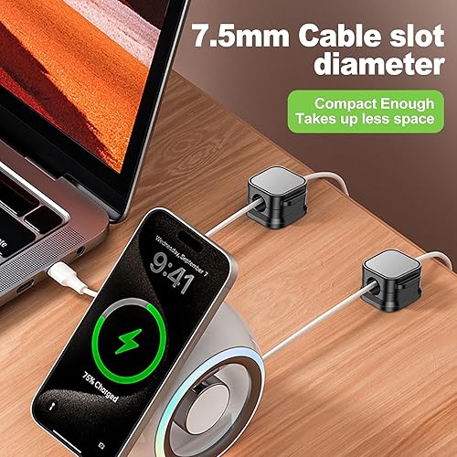 Miniatura 6 de Paquete de 12 clips magnéticos para cables, soporte ajustable para cables de escritorio y organizador de cables para el hogar, oficina, automóvil,