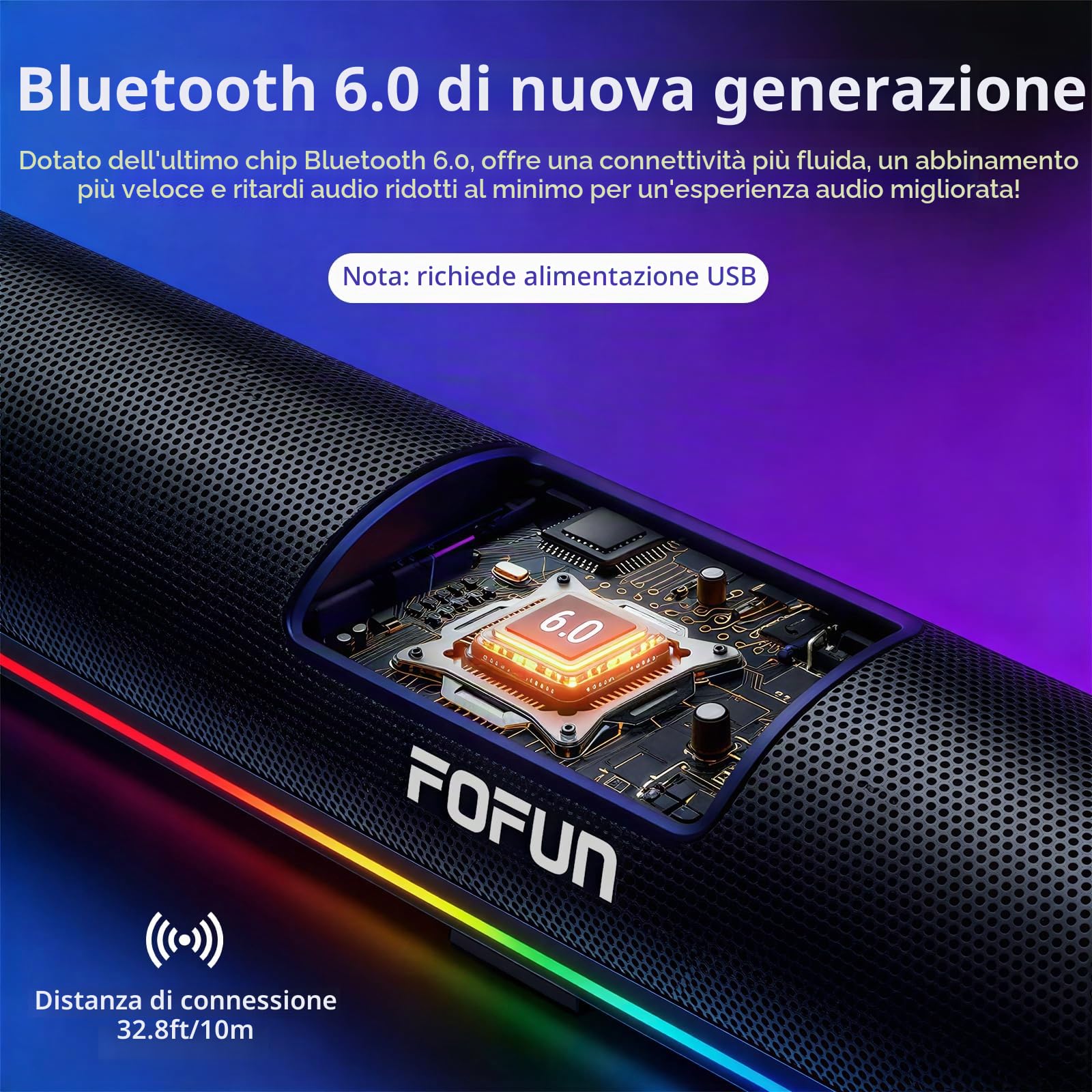 2 in 1 Gaming Soundbar con Microfono Staccabile,Casse per PC con Alimentazione USB, Bluetooth 6.0, Illuminazione LED RGB, 3 EQ Audio per PC Gaming,Laptop,TV,Smartphone