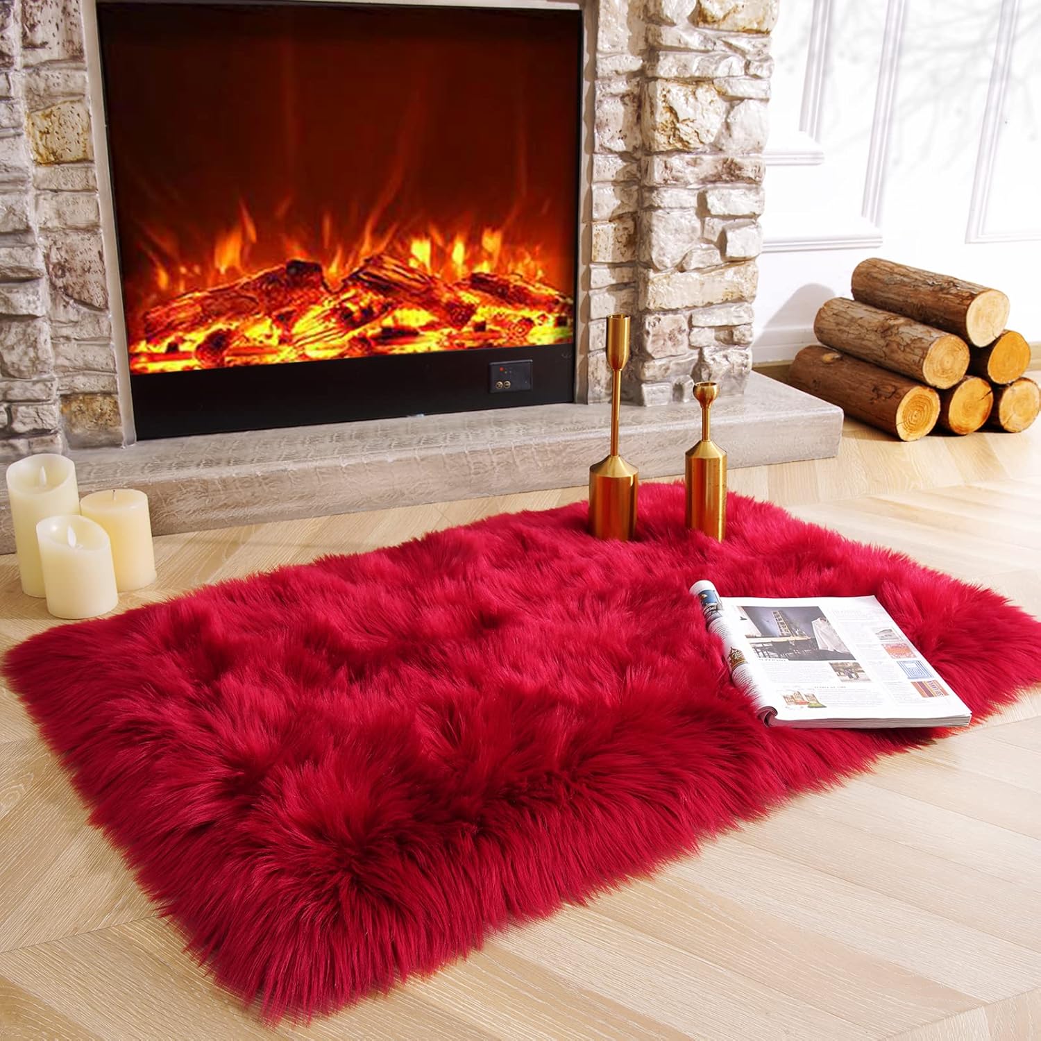 HOMORE Soft Fluffy Faux Fur Area Rug for Bedroom Living