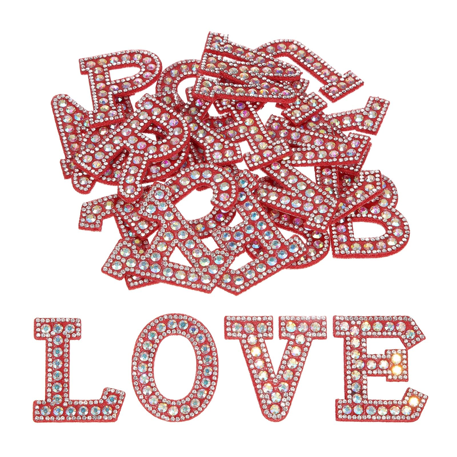 Patchs lettres alphabet rouge pailleté strass pour réparer un accroc de veste ou sac