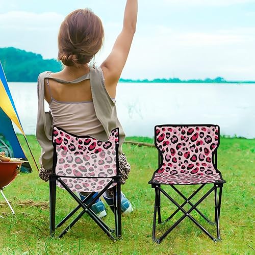 Vista 2 de Gredecor Silla de playa plegable, Silla de camping pequeña, Silla de campamento ligera, Silla de camping al aire libre, Color rosa piel de leopardo