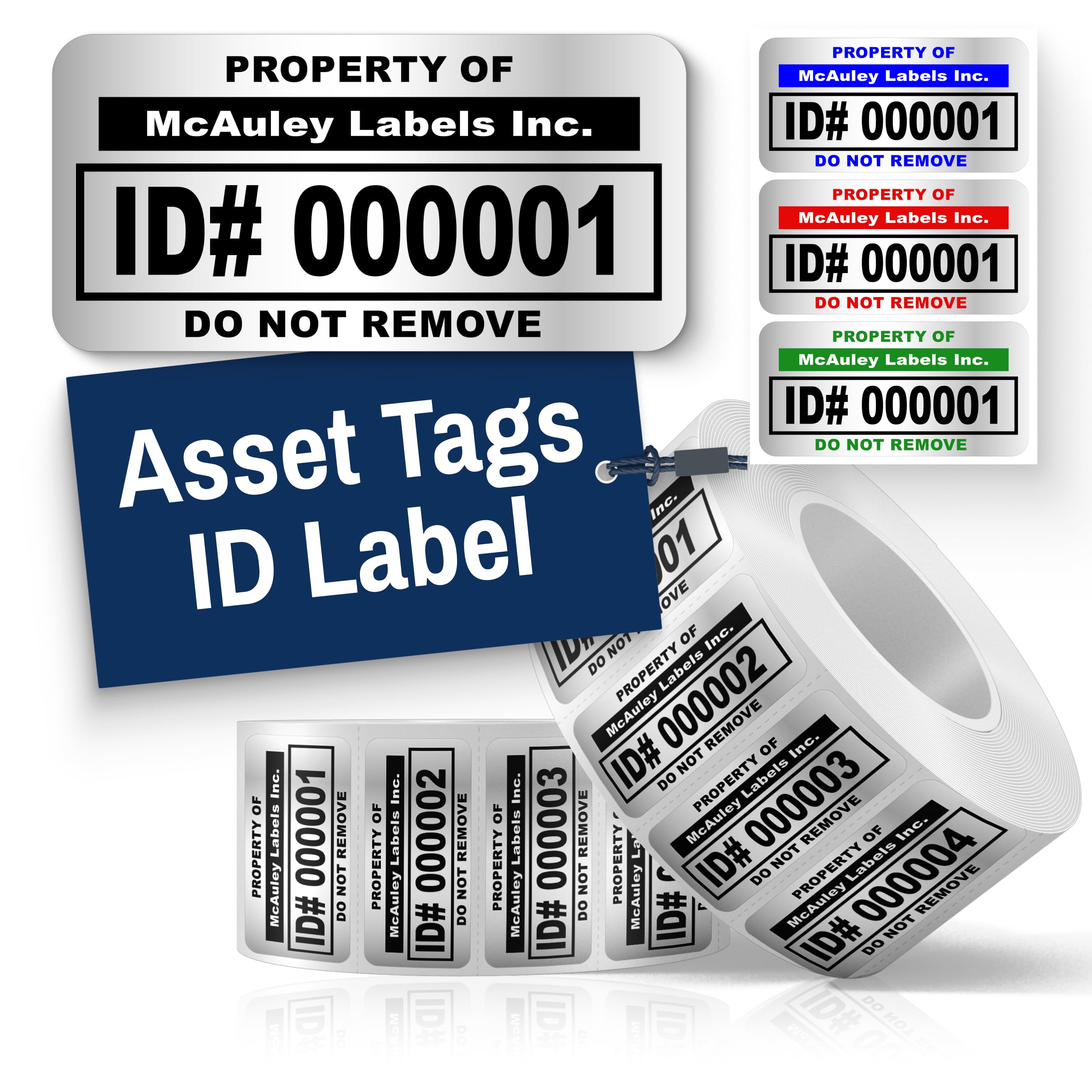 McAuley Labels Custom Asset Tags for Equipment – Numbered, Permanent, Adhesive, Metalized Silver Polyester - ID Label - 2x1 Inches
