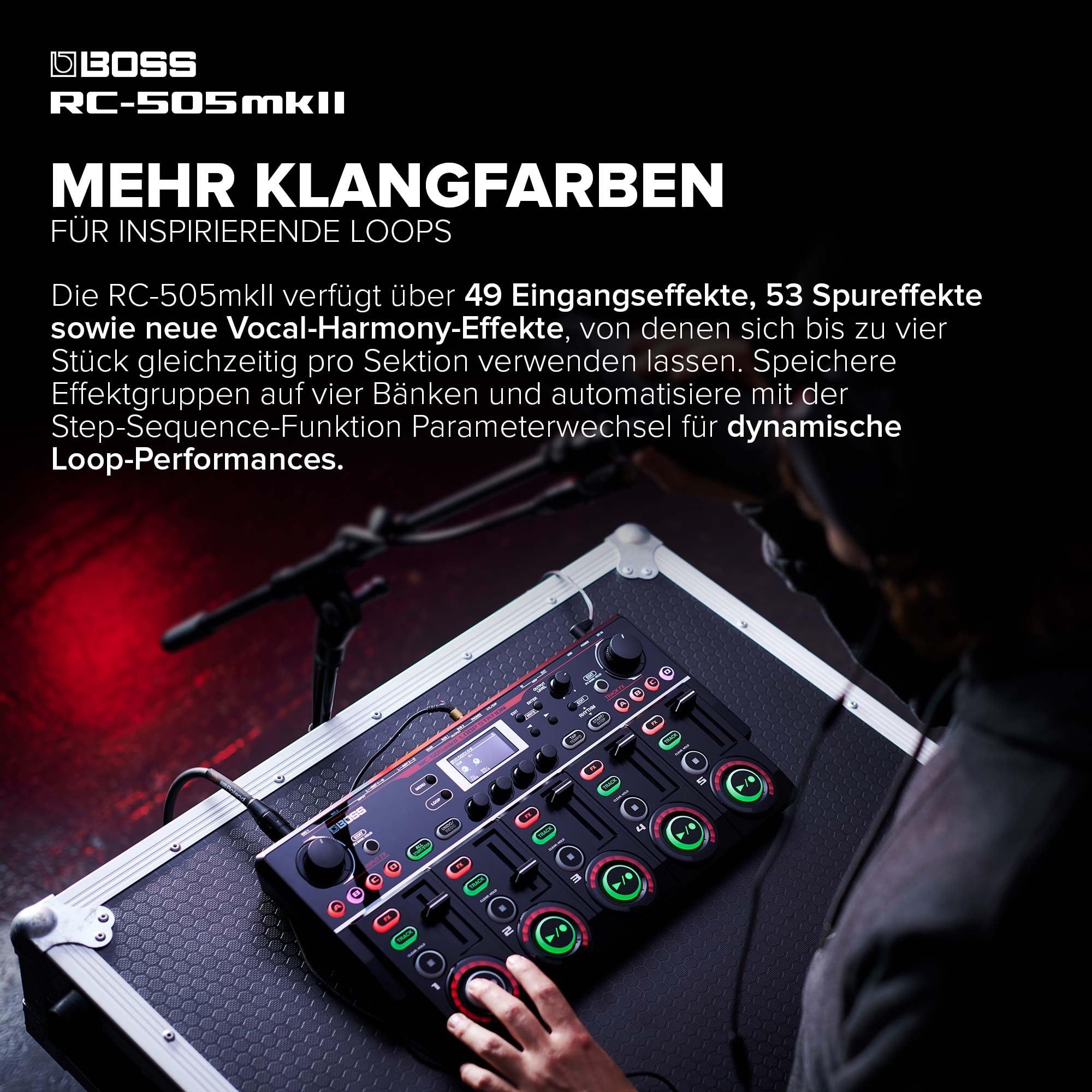 BOSS RC-505mkII Loop Station | Erweiterte Version des Tisch-Looper-Branchenstandards | Fünf simultane Stereo-Phrasenspuren | Riesige integrierte Effektauswahl | Extrem robuste Fader