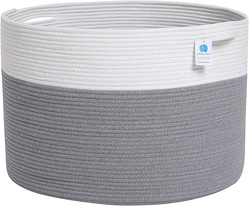 Miniatura 1 de Cesta grande de cuerda de algodón de tamaño máximo de 24 x 24 x 17 pulgadas, cesta de almacenamiento extragrande, cesta de lavandería tejida,