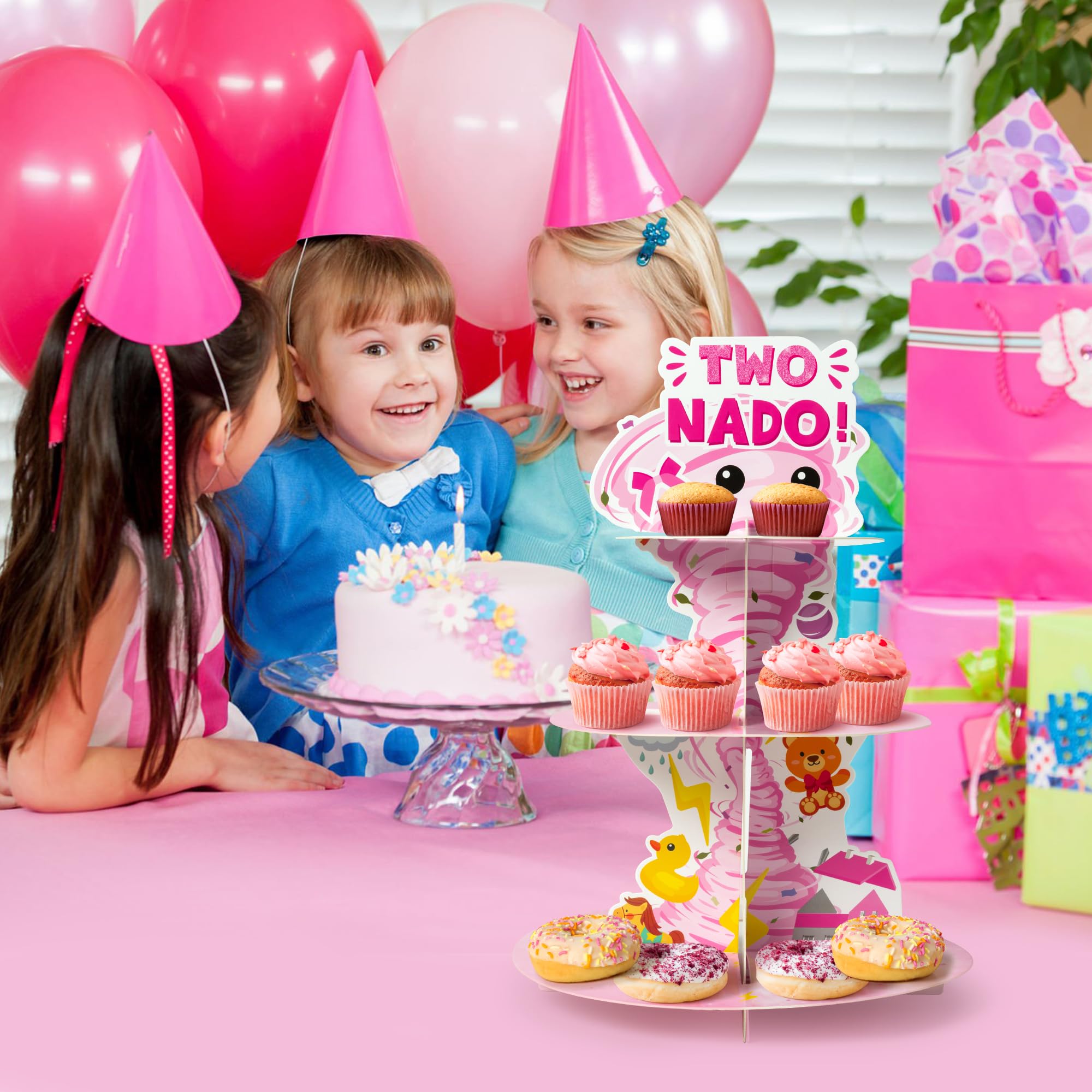 36 Pcs Pink Tornado Cupcake Toppers For 2nd Birthday, Cute Two Nado Party Decorations, 9 Designs For 2 Year Old Girl Birthday Party Supplies C49 - View #8