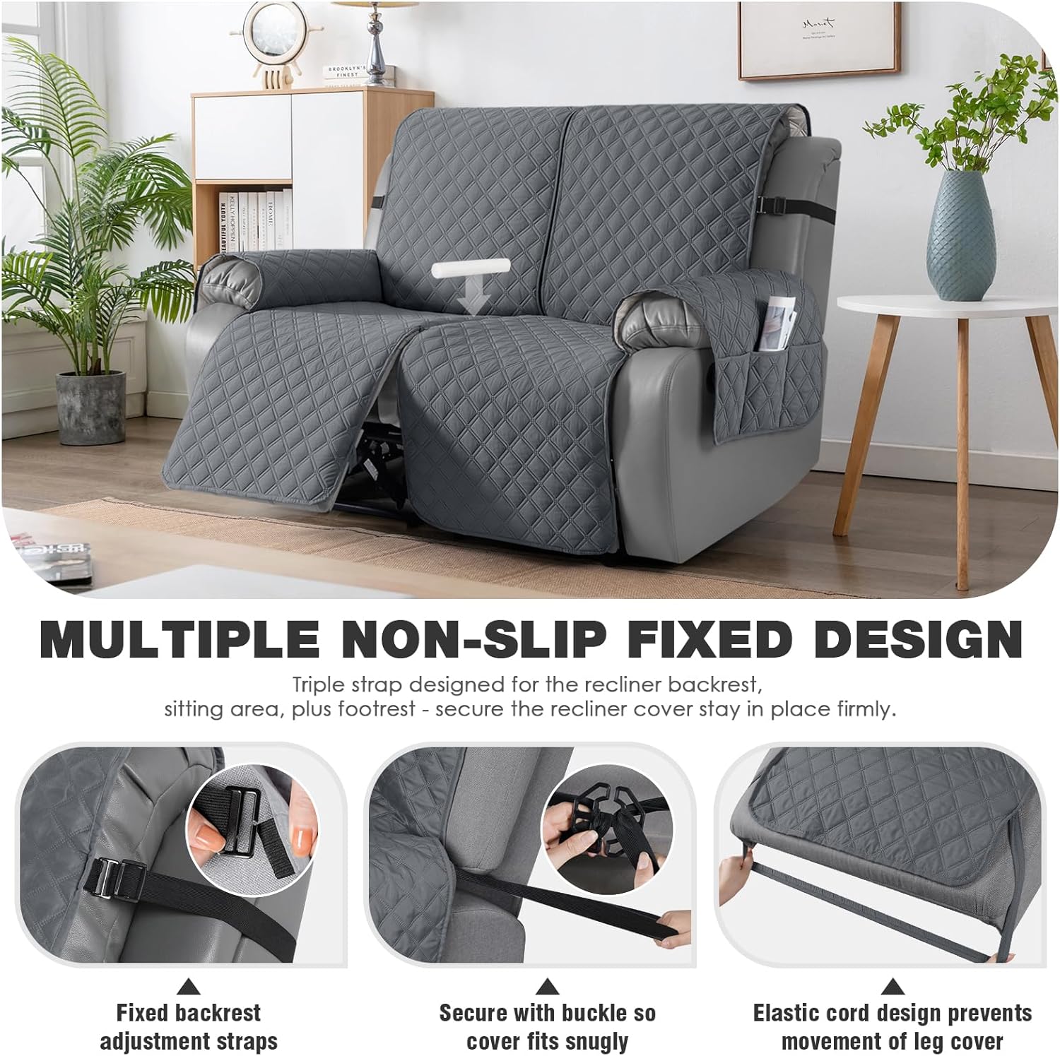 TAOCOCO 100% Waterproof Recliner Chair Cover & Loveseat Recliner Cover & Recliner Couch Cover(Dark Grey)