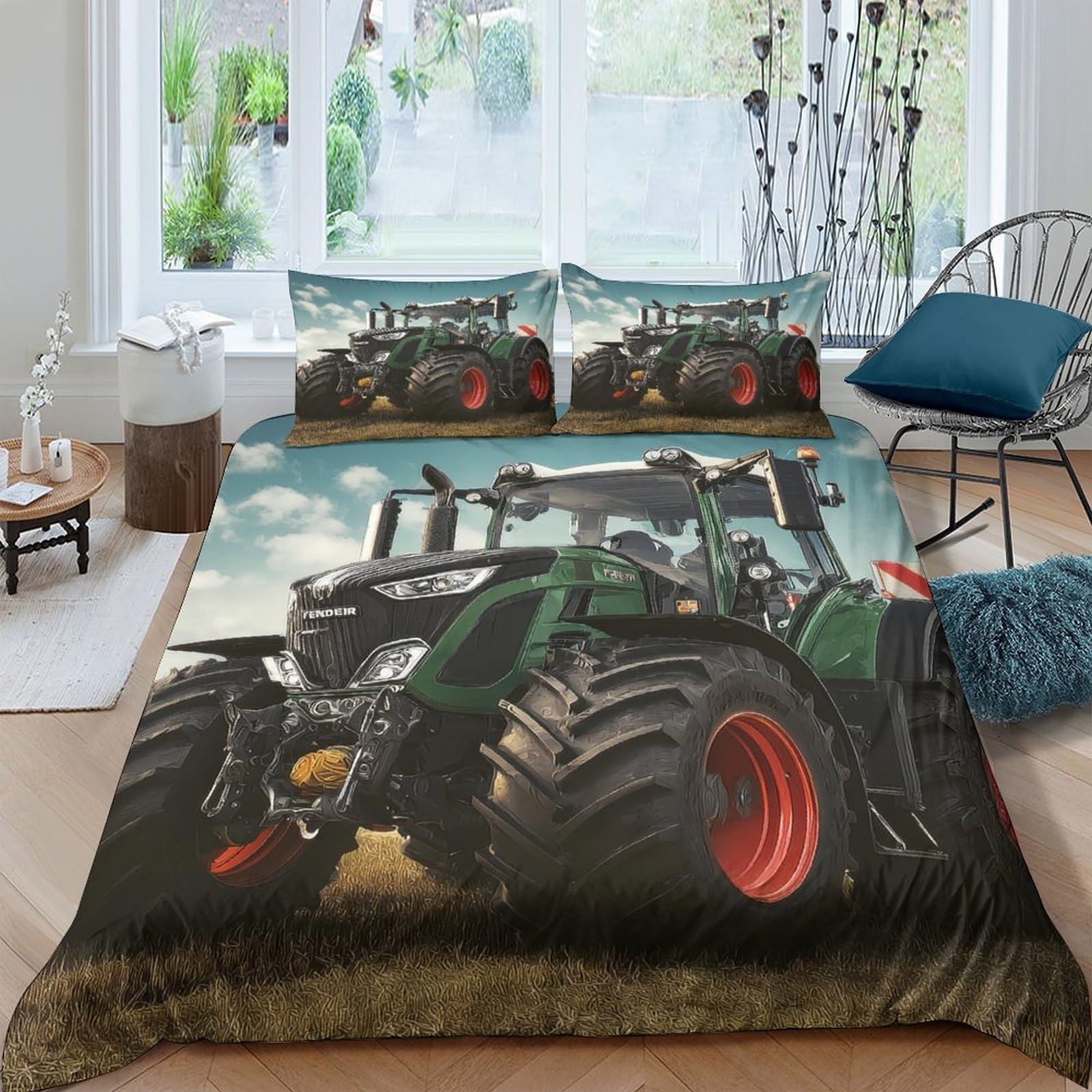 XFKLYNVCJ 3D Printed Agricultural Tractor Duvet Cover Microfiber Modern Farm Bed Cover Fade Resistant Stain Resistant for Teen Bedroom Young Adults Rental Home Bedding Use King（220x240cm）