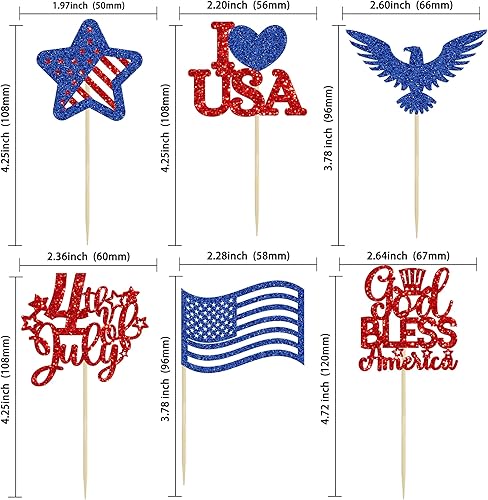 Miniatura 9 de Gyufise 24 adornos para cupcakes del Día de la Independencia con mapa de la bandera de Estados Unidos, patrióticos para cupcakes del 4 de julio, Día