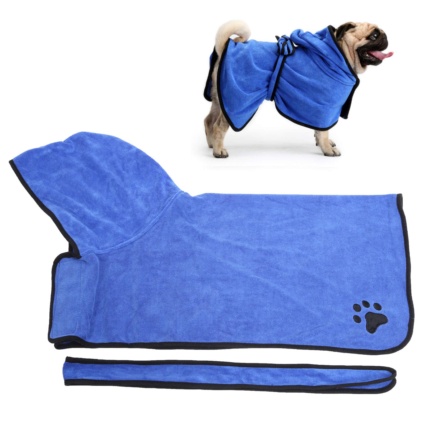 Accappatoio per animali in fibra con cintura, asciugamano per (XL) | Accappatoio per cani con cappuccio, realizzato in tessuto di fibra assorbente, dotato di cintura regolabile e chiusura al