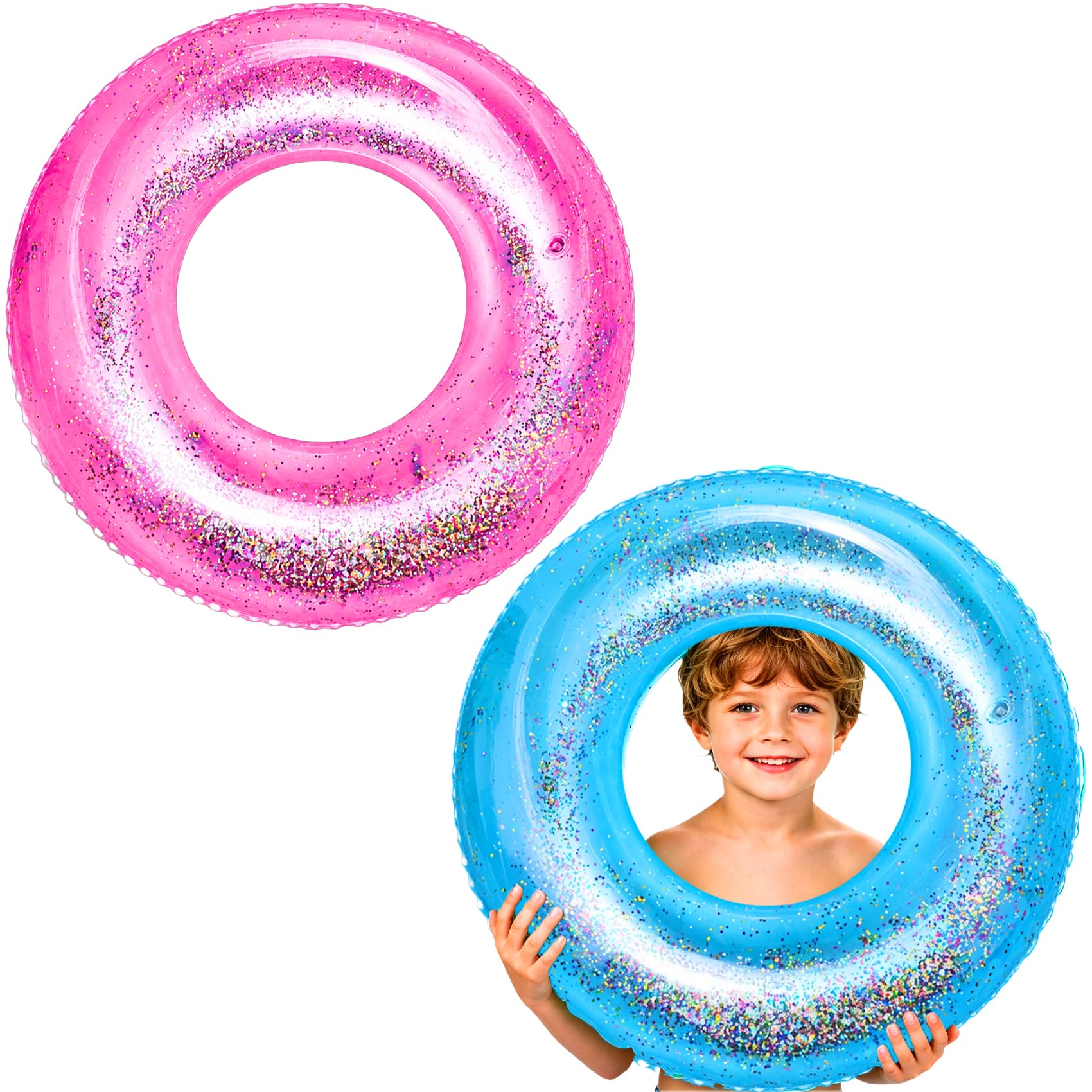 Photo 1 of WSepascI Inflatable Pool Floats - 2 Pack Swim Tubes (70cm, Blue/Pink)
