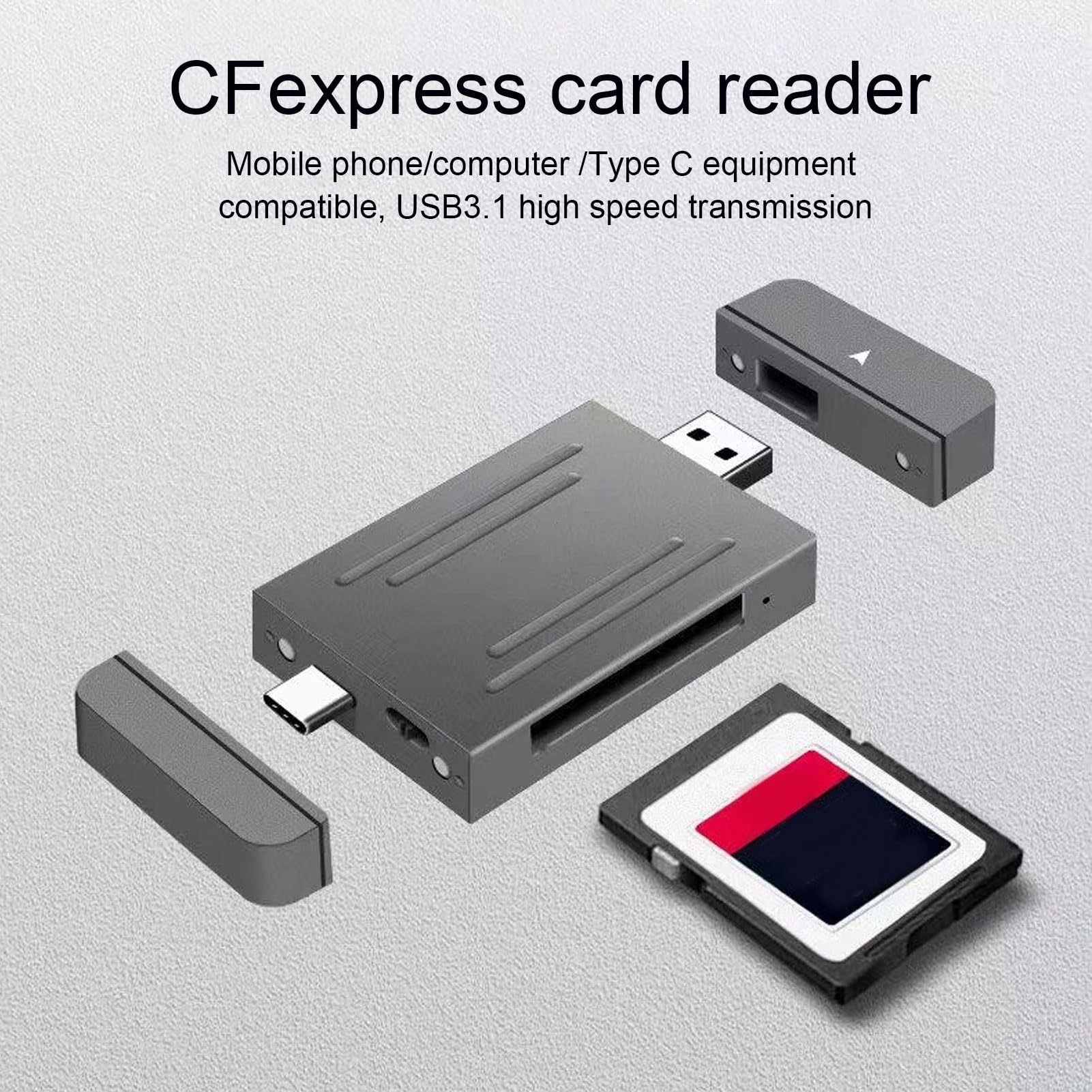 2 Steckplatzkartenleser, 10Gbit/s Typ C USB Tragbarer Speicherkarten -Leser -Speicherkartenleser 2TB Speicherkartenadapter Unterstützung OTG -Laufwerk Frei für R5/Z6/Z7