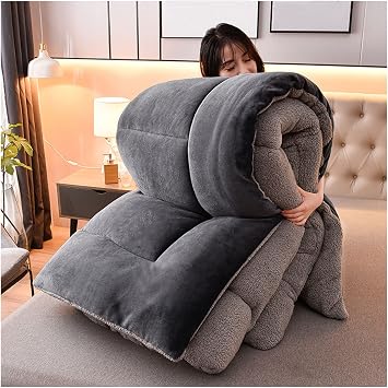 ZTGL Thickened Super Warm Winter Quilt Grey Flannel Fleece/Wool Like Double Fabrics, Breathable Warmth Fluffy Plush Double Sided Velvet Bed Blanket for Cold Weather,220x240cm(5kg)