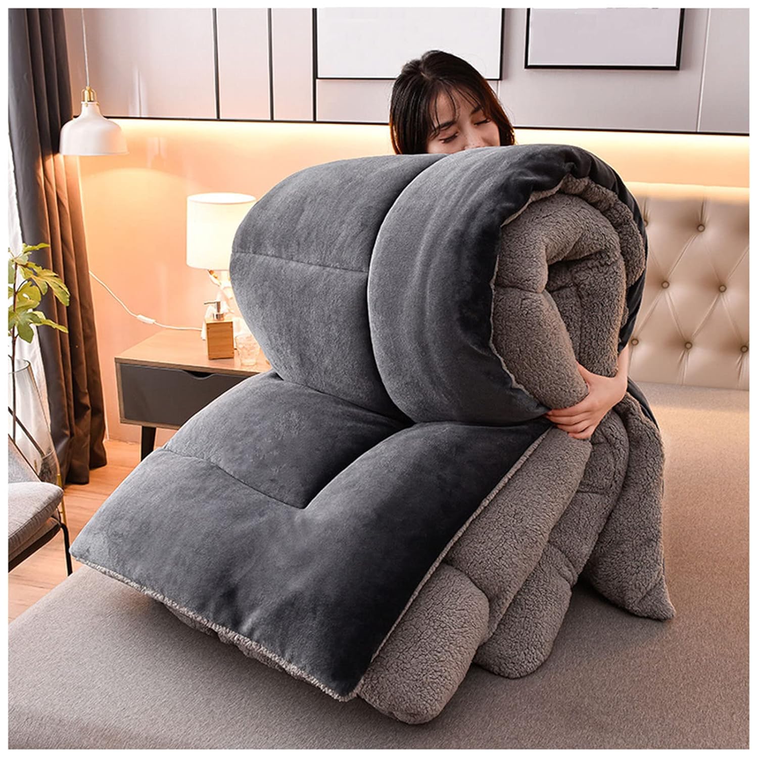 BDMFJY Steppdecke, Flauschige Kaschmir Steppdecken für Allergiker Duvet, Verdicken Sie Lamm Kaschmir Decke Winter Weiche Warme Bettdecke…