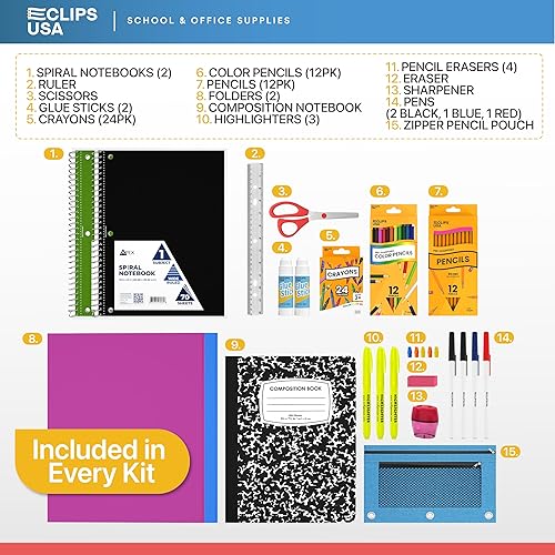 Miniatura 8 de Suministros escolares para niños (12 kits a granel), caja de suministros para el regreso a clases, suministros para niñas o niños, kit de