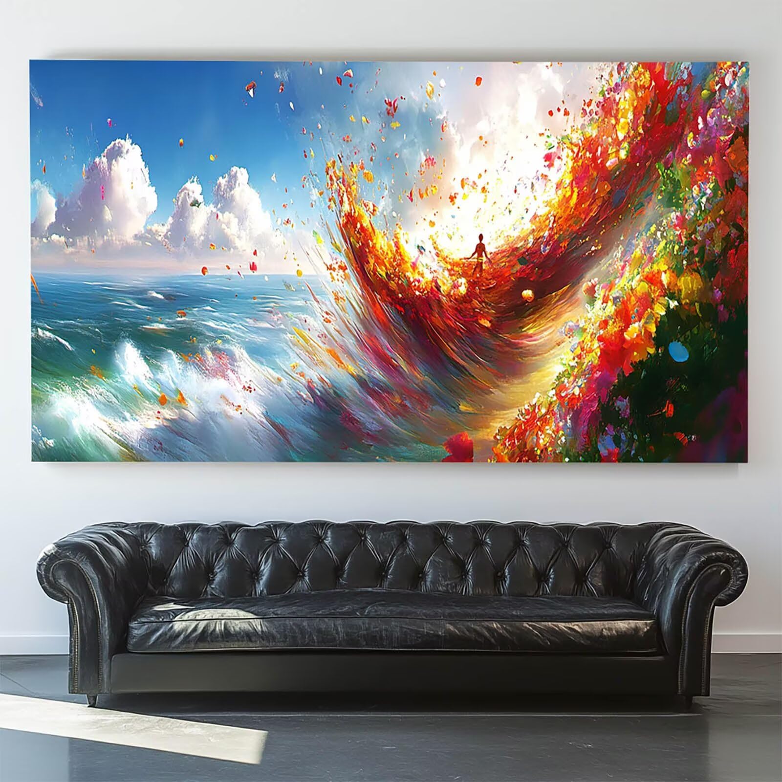 DIY Malen nach Zahlen Erwachsene Brandung Malen nach Zahlen ab 7 jahre Mädchen Blume Kreativ set für Erwachsene mit Leinwand Acrylfarben set und Pinsel,Bastelset zum Bemalen für Wanddeko 80X160cm 7-2-