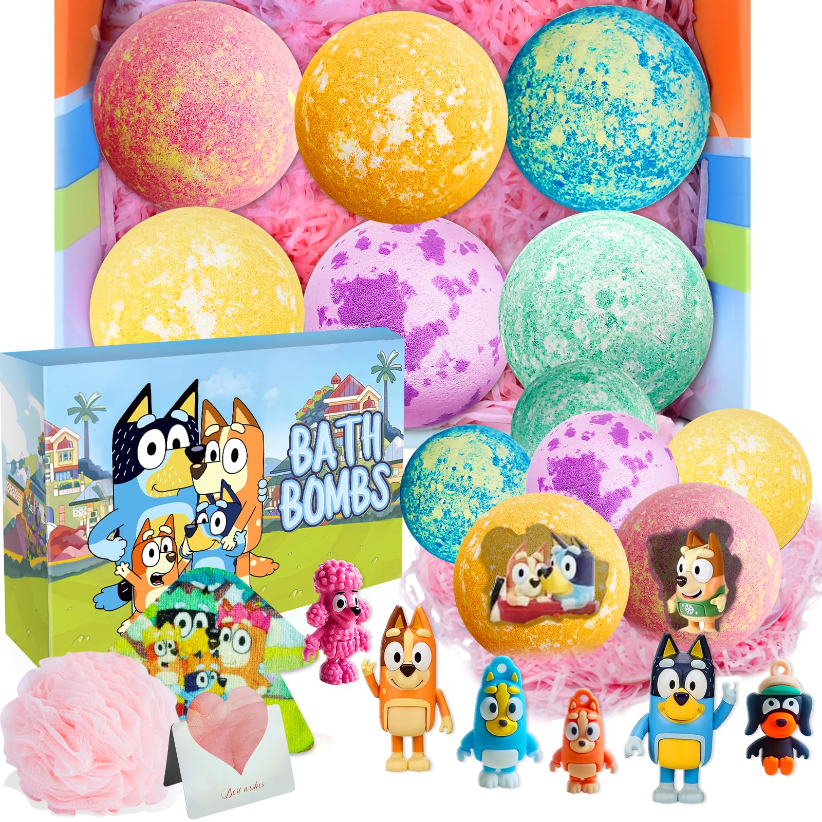 Bath Bombs for Kids: XXL Bath Bombs with Surprise Inside, Organic Bath Bombs Rich in Natural Essential Oils, Kids Bath Bombs Gift Set for Dry Skin Moisturize, Gifts Card for Kids (6 Pcs)