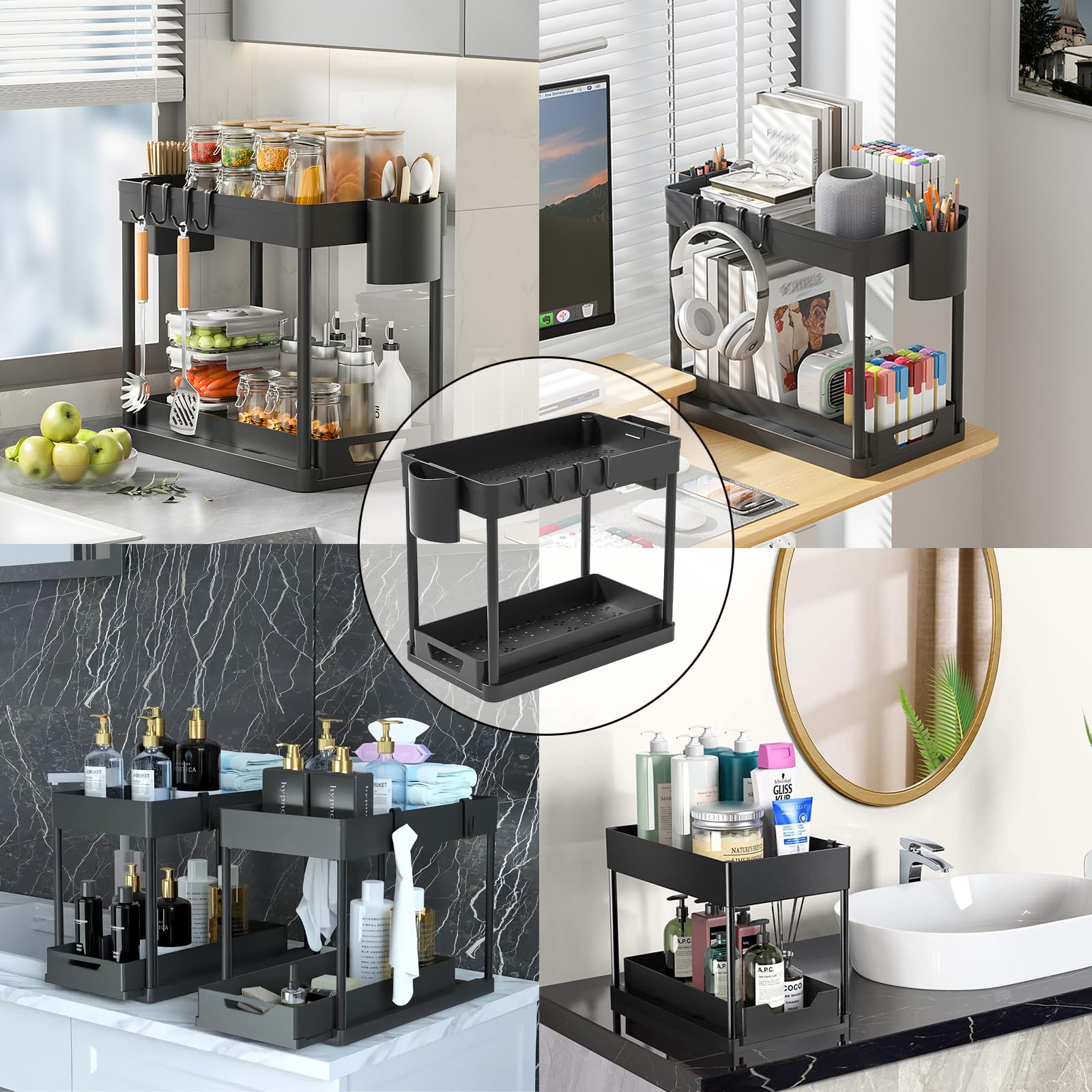 QIYUNI Under Sink Organizers organizers Pull Out Kitchen Pantry Drawers Kitchen Sink CabinetCloset and Storage Multi-Purpose Bathroom Cabinet Black (Black)