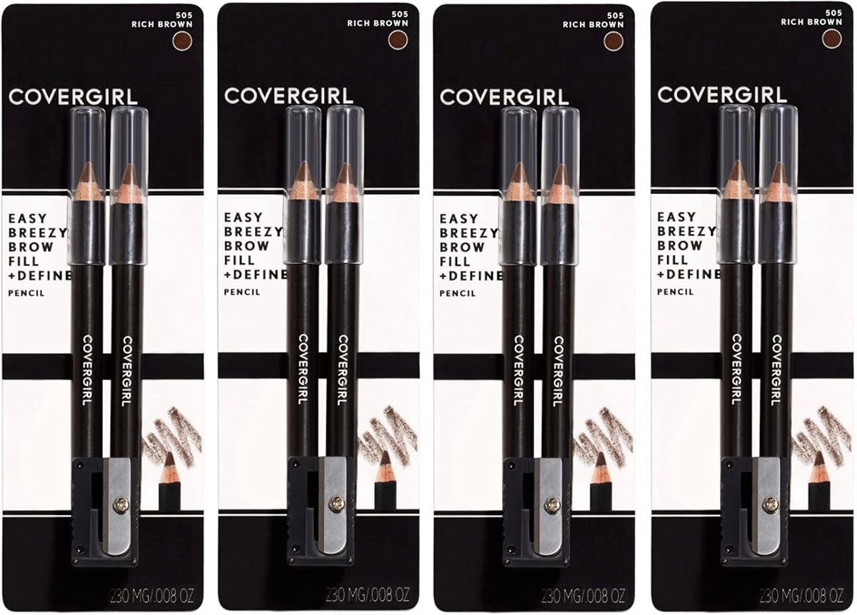 CoverGirl Easy Breezy Brow, Fill+Define Pencils [505] Rich Brown 2 ea (paquete de 4)