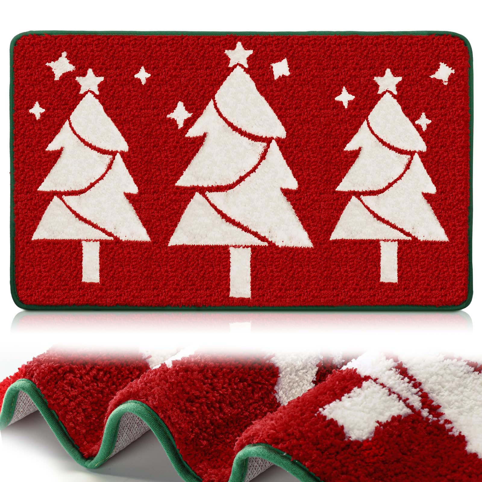 Ceenna Christmas Bathroom Mat Red Christmas Bathroom Decor Washable Xmas Bath Rug Water Absorbent Non Slip Funny Bath Rug with Tree Patterns for