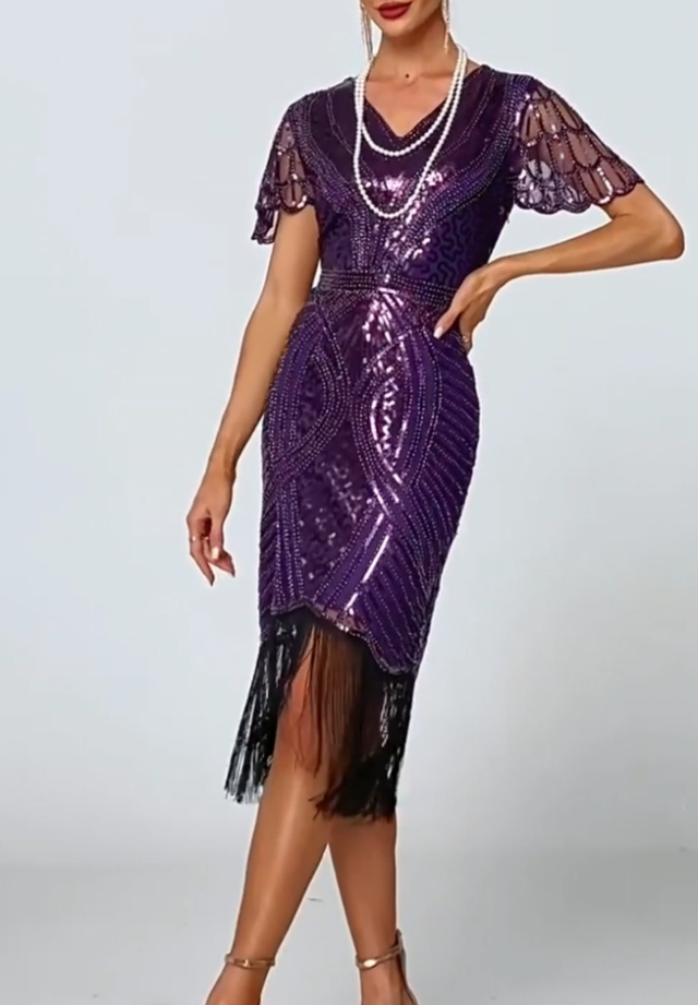 Amazon.com: YACHARM Women's 1920s Gatsby Fringe Vintage Sequin Art Deco  Cocktail Flapper Dress with Sleeves 20s Accessories Set : Clothing, Shoes &  Jewelry
