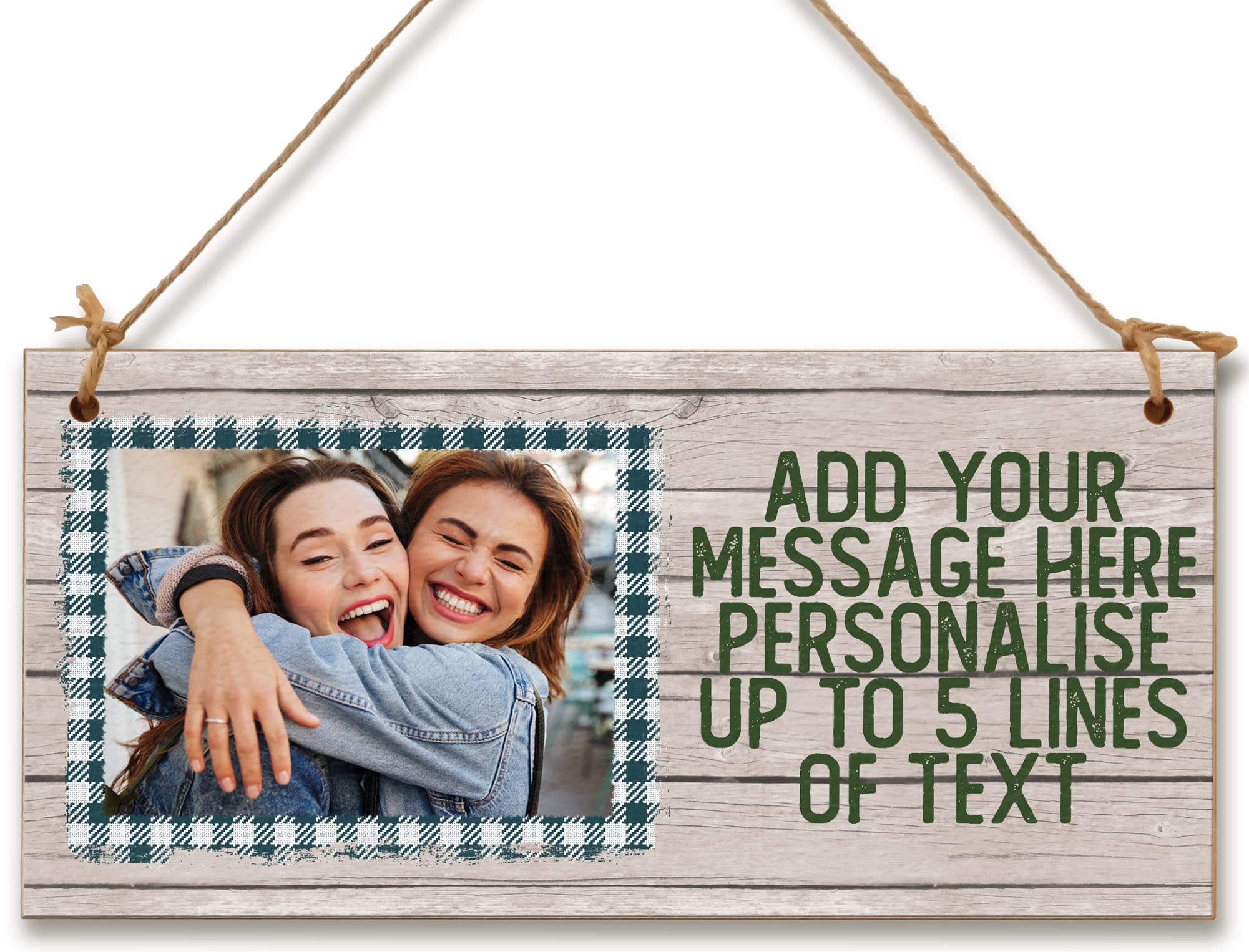 Personalised Wooden Plaque with Photo Add Your Own Message Friendship BFFs Family Door Sign Hanging Gift Home Decor