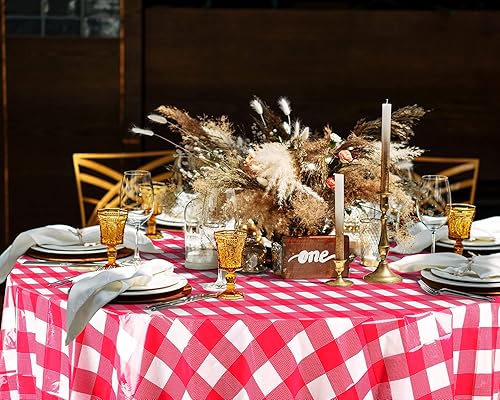 Miniatura 8 de Mantel desechable redondo de plástico a cuadros de 84 pulgadas, mantel de cuadros a cuadros para picnic, camping, barbacoa, fiesta de graduación