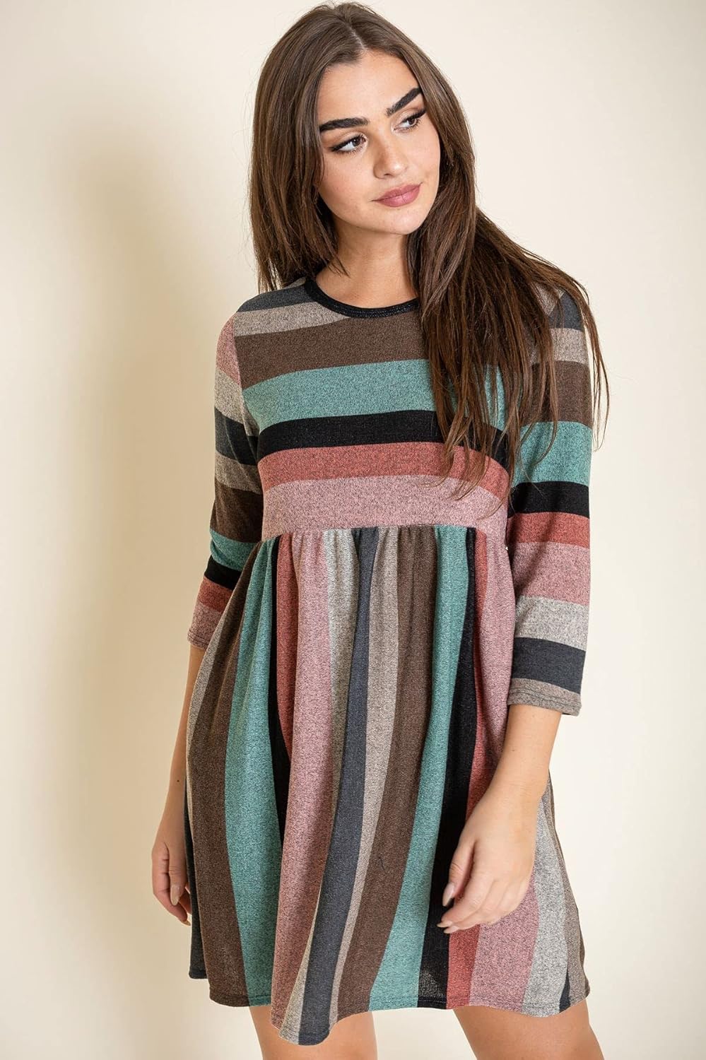 Eloges Women's Knit Contrast Stripe Checker Pullover Mini Dress