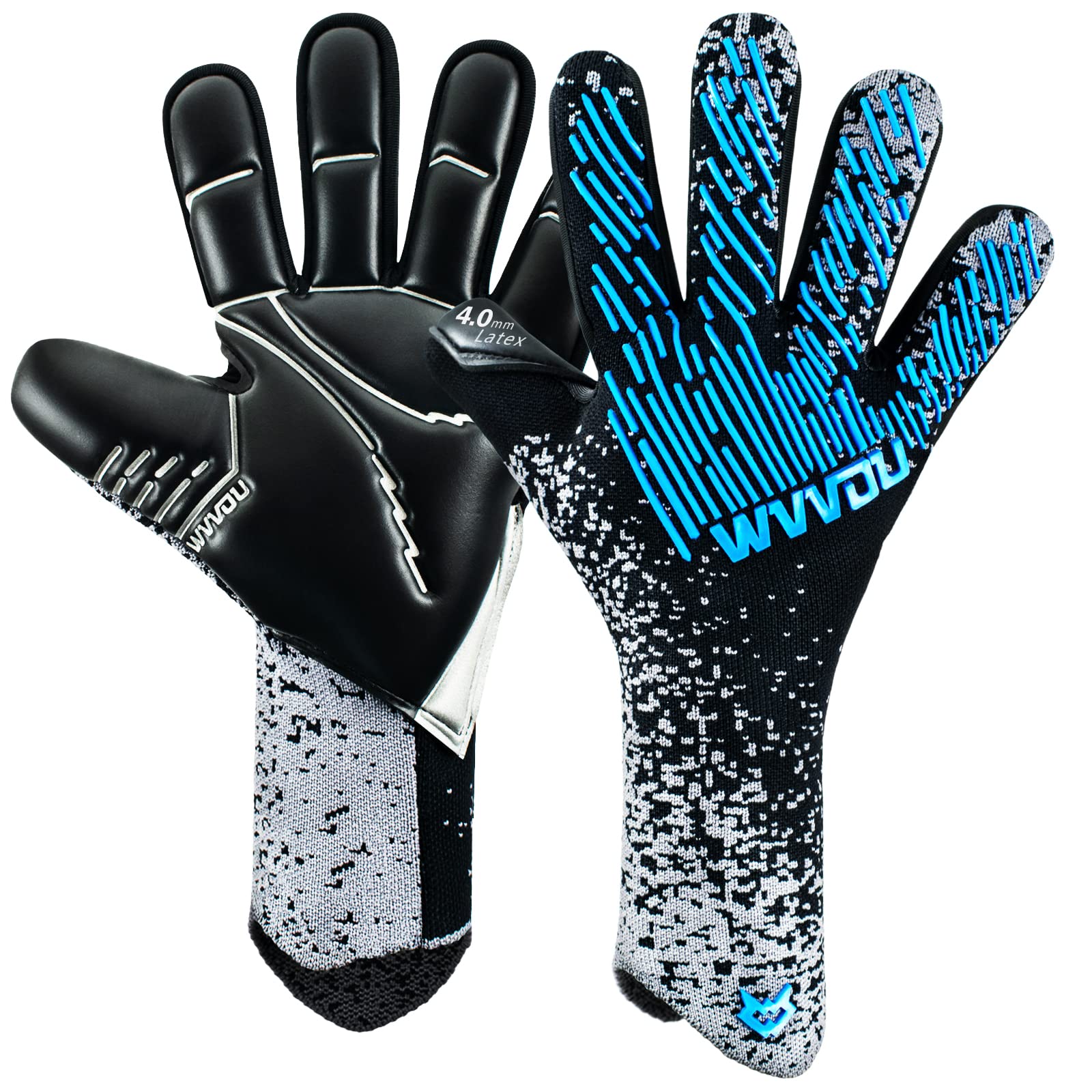 WVVOU Soccer Goalie Gloves Youth Adults, High Performance Goalkeeper Gloves, Breathable Soccer Gloves, 4+3mm Super Grip for The Toughest Saves (BlackBlue, 9)