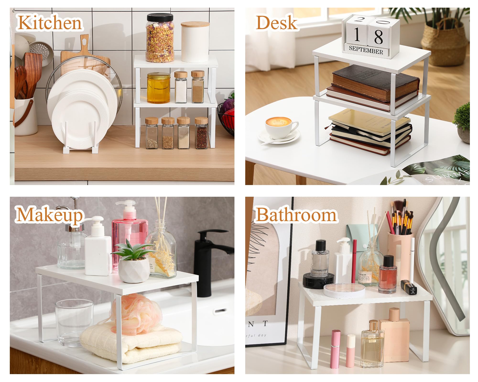 Marsui Set di 4 accessori da cucina per armadietti, mensole e piatti in bambù per scolapiatti, ripiani per portaspezie, piatti, coperchi per pentole, ciotole, tazze (bianco)