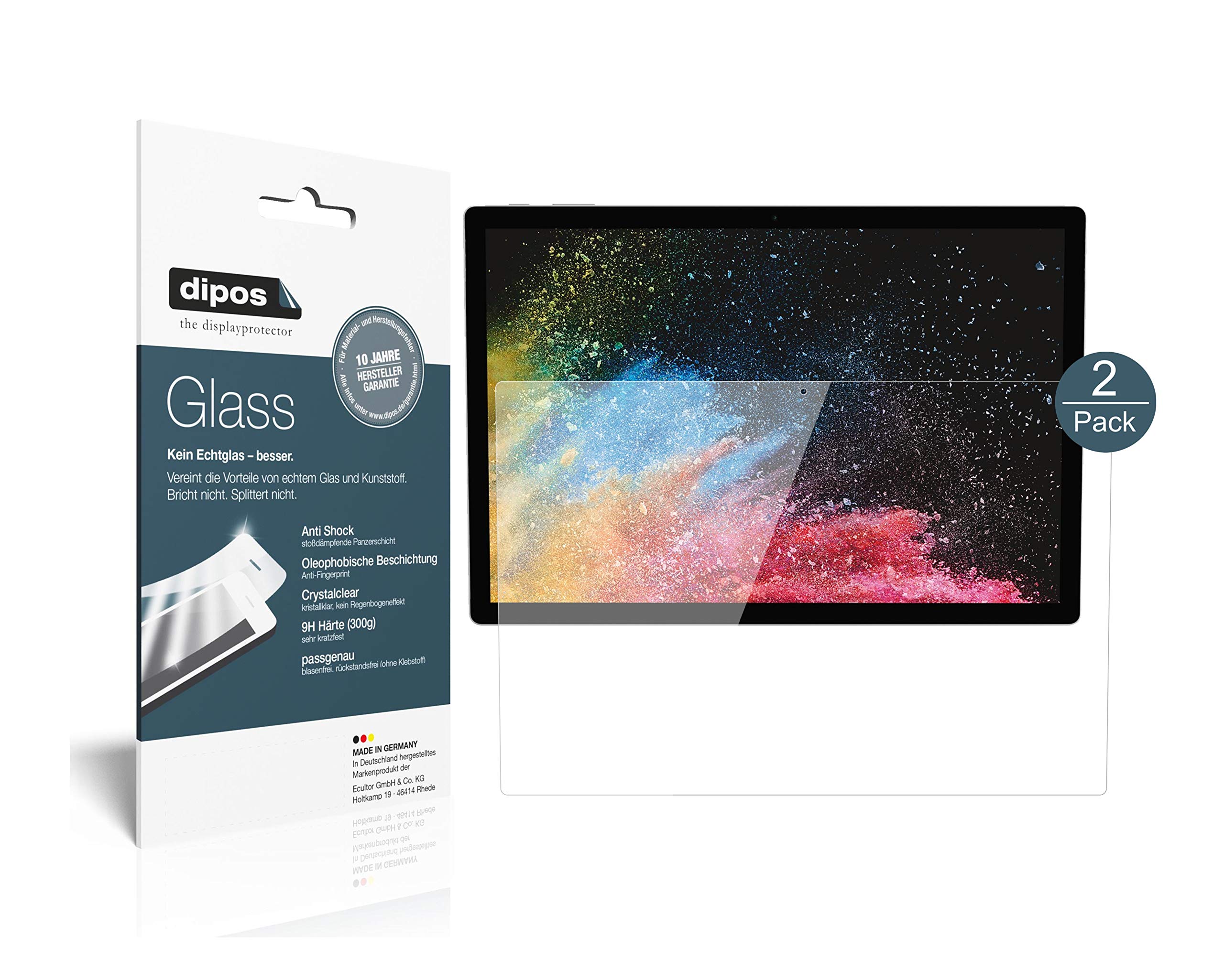 dipos 2x Pellicola Protettiva 9H per Microsoft Surface Book 3 15 Zoll | Non si rompe e non si scheggia, non è vero vetro, Anti-Shock, si adatta perfettamente, antigraffio, senza bolle, autoadesiva