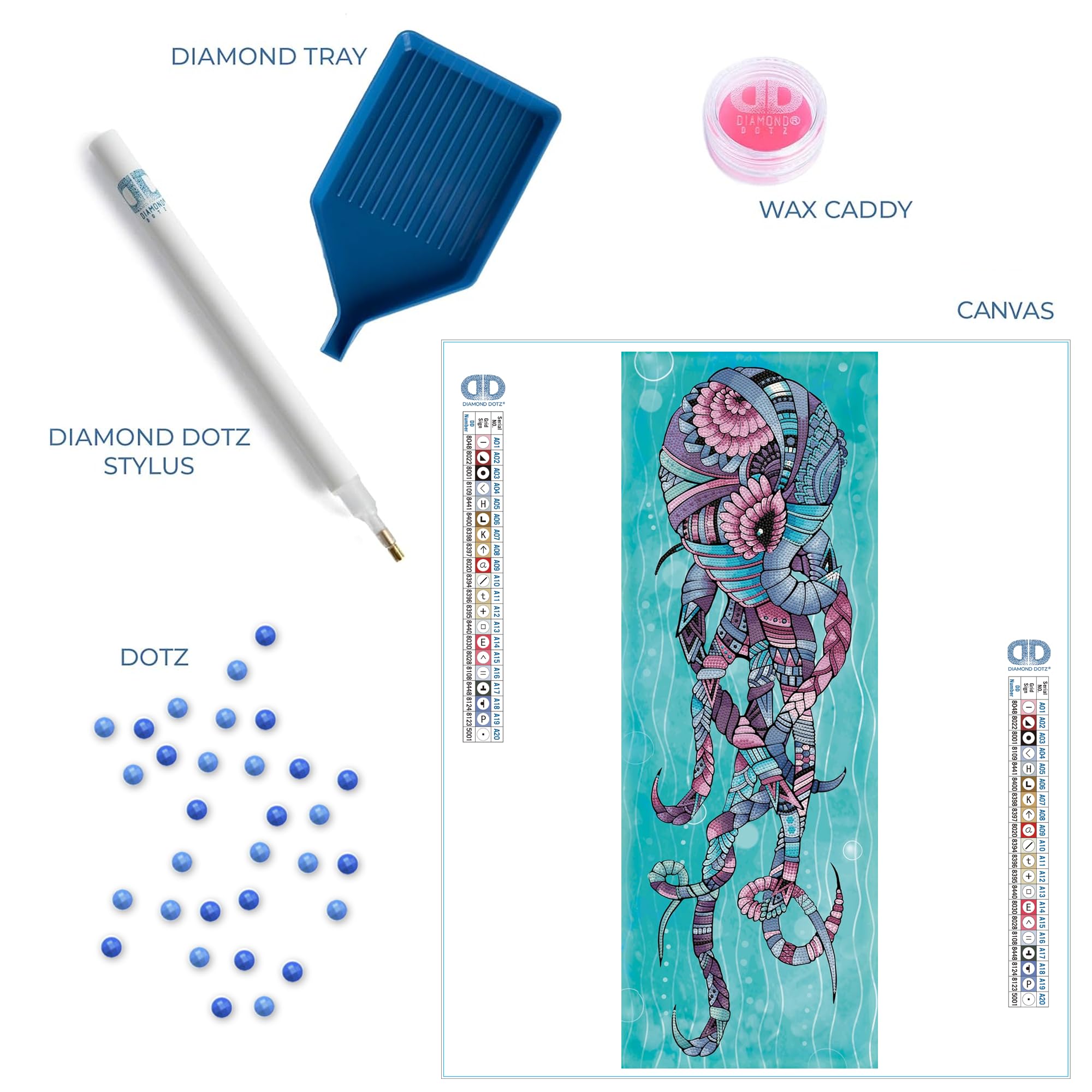 DIAMOND DOTZ Diamond Painting Polpo Ballerino, Quadro di Diamanti 5D Animali, Kit completo di pittura con Diamanti Livello Intermedio 75x27 Cms