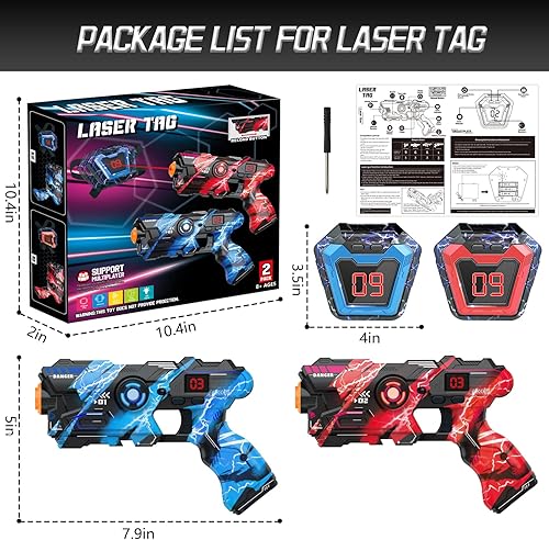 Miniatura 5 de Juego de 2 pistolas láser con pantalla LED digital, chalecos láser Inoor para exteriores, para niños de 8, 9, 10, 11 y 12 años en adelante, para