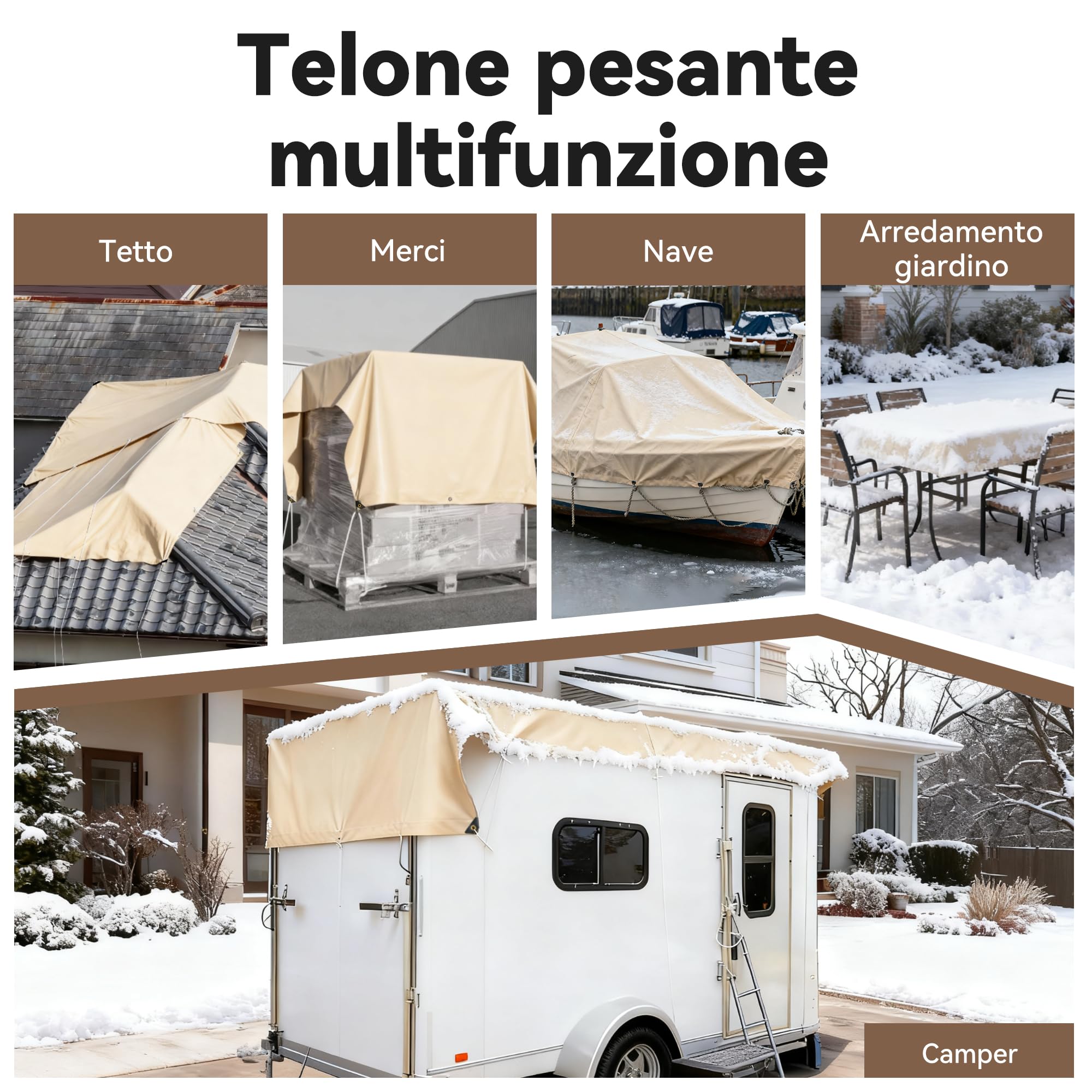 Telo Impermeabile Esterno 210g/m² 4x5m-Telone con Occhielli Rinforzati, Protezione UV, Adatto a Tutte le Stagioni-Ideale per Cantiere Edile, Copertura Legna, Campeggio e Uso All'apertoPiscine