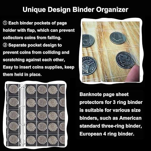 Miniatura 3 de 10 hojas (30 bolsillos cada hoja), páginas de colección de monedas, fundas para carpetas de monedas, 9 agujeros para álbum de monedas, protectores
