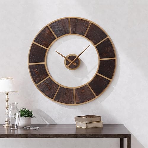 ARTPOWER Reloj de pared de granja con acabado de madera, relojes de pared grandes de 24 pulgadas para decoración de sala de estar, reloj de pared