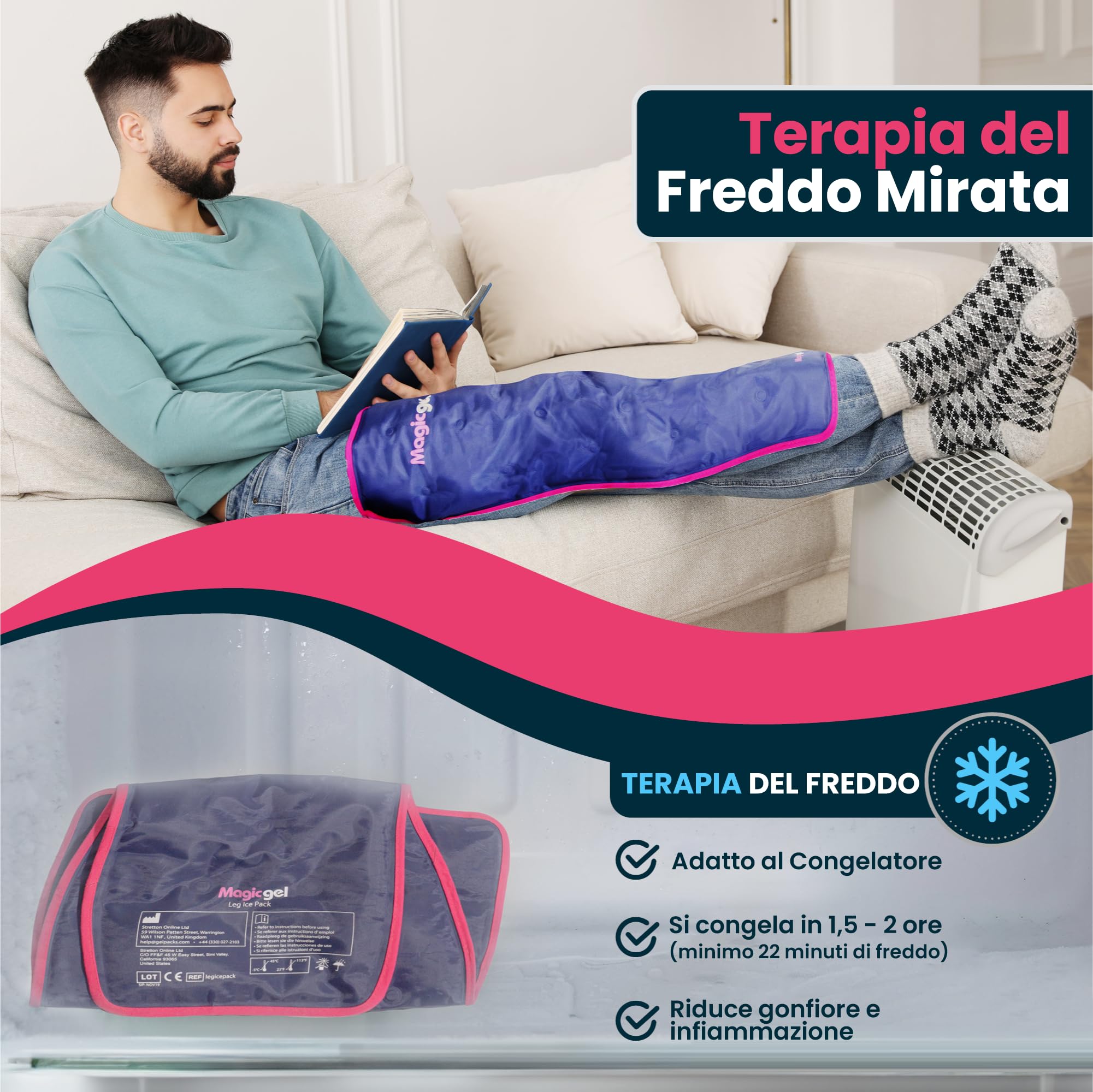 Impacco di ghiaccio per le gambe - Terapia del freddo professionale - Riduce dolore, gonfiore e infiammazione - Riutilizzabile per lesioni, distorsioni, artrite e altro (di Magic Gel)
