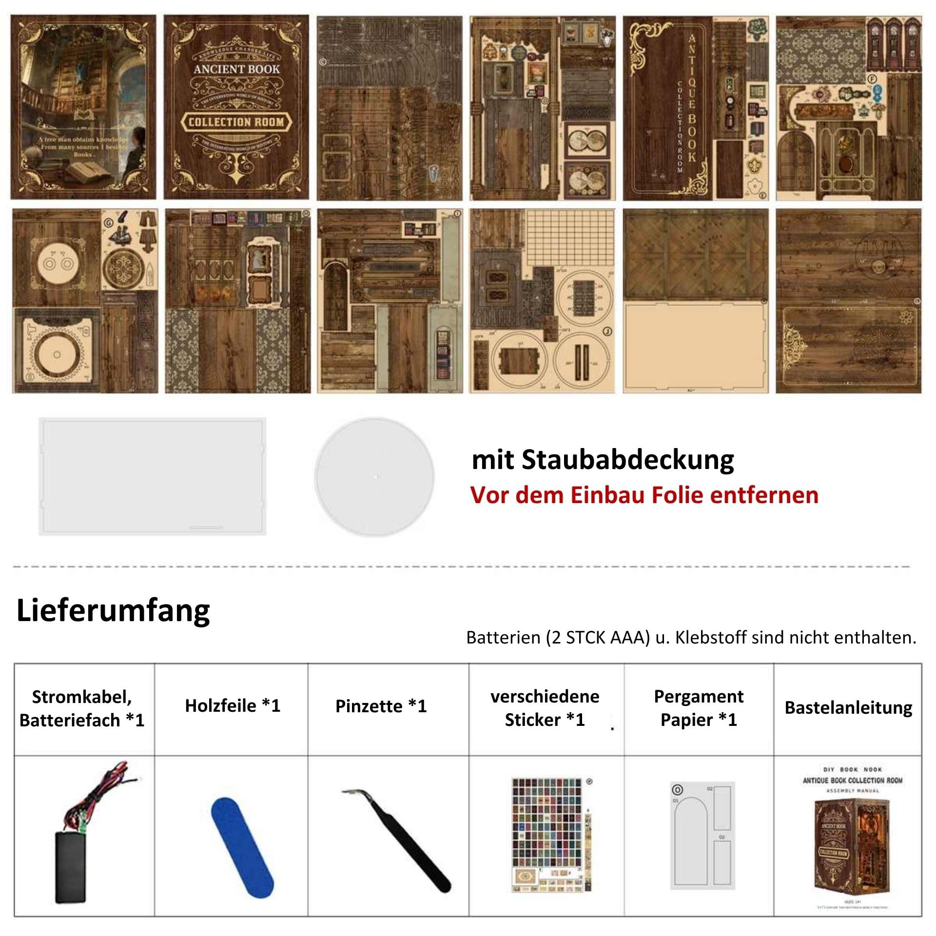 Book Nook - Kit da costruzione con luci a LED, fai da te, in miniatura, libreria, vecchi libri, in legno 3D, per libreria, decorazione, idea regalo per adulti e adolescenti (Biblioteca)
