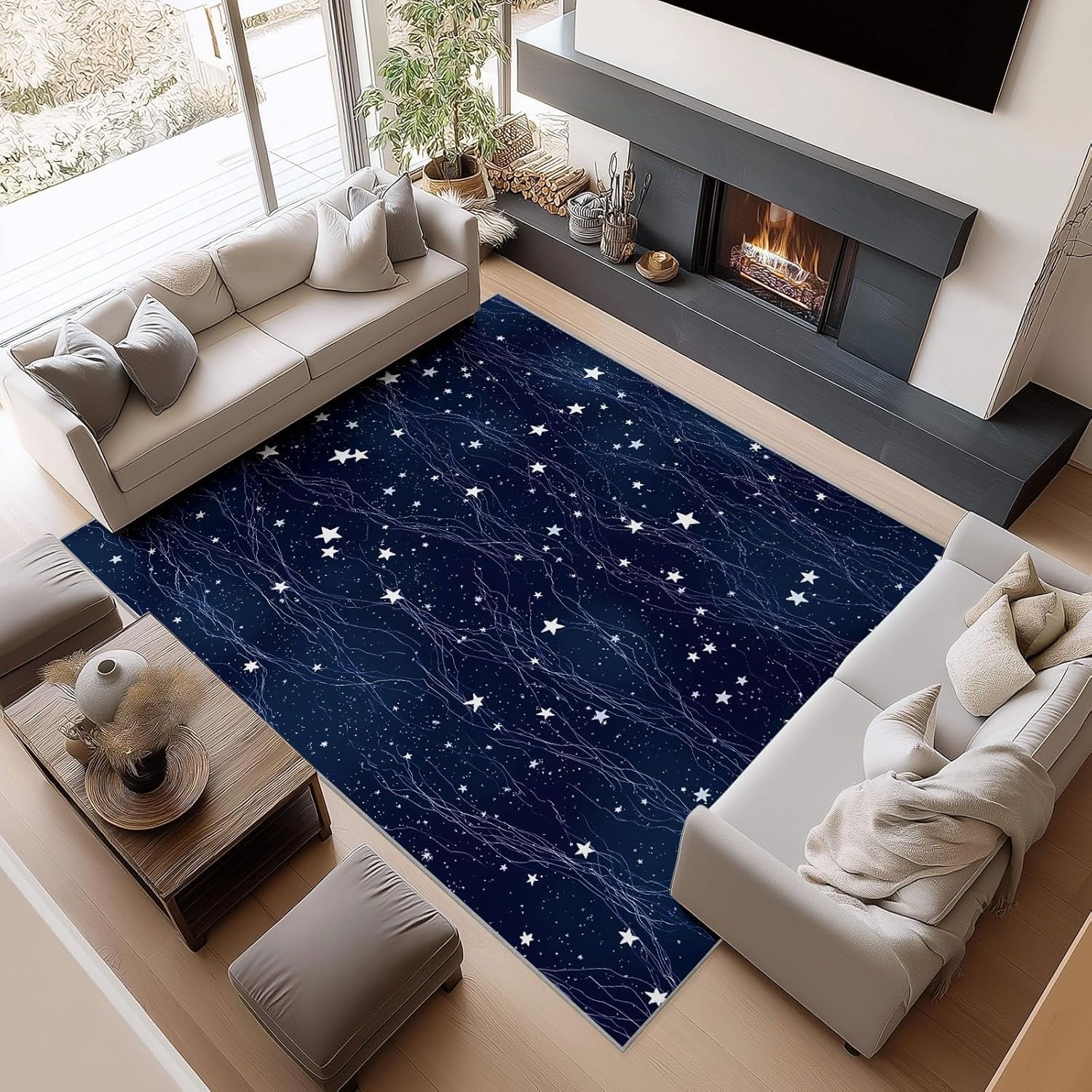 Teppich 120x180 cm Sternenhimmel Kurzflor rutschfest Flanellteppich Sterne Weich Waschbar 3D Teppiche Geeignet für Kinderzimmer Küchen und Wohnzimmer a-1459