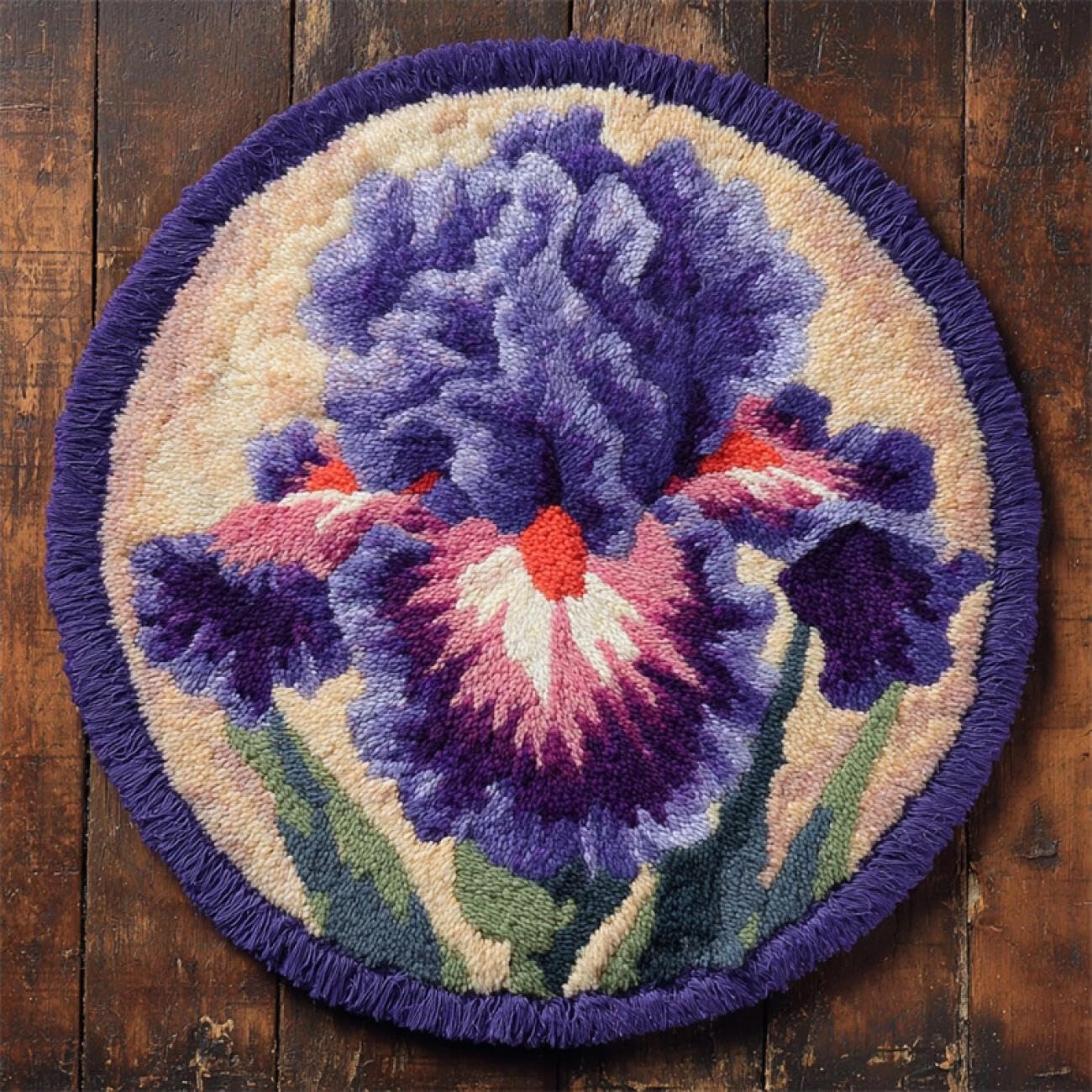 Kitquiver H Latc Hook Rug Kits Purple Iris 60X60cm