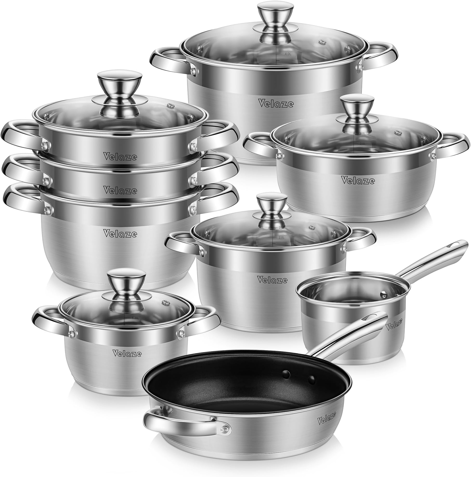 HOMI Chef 14Piece Nickel Free Stainless Steel Cookware Set Nickel