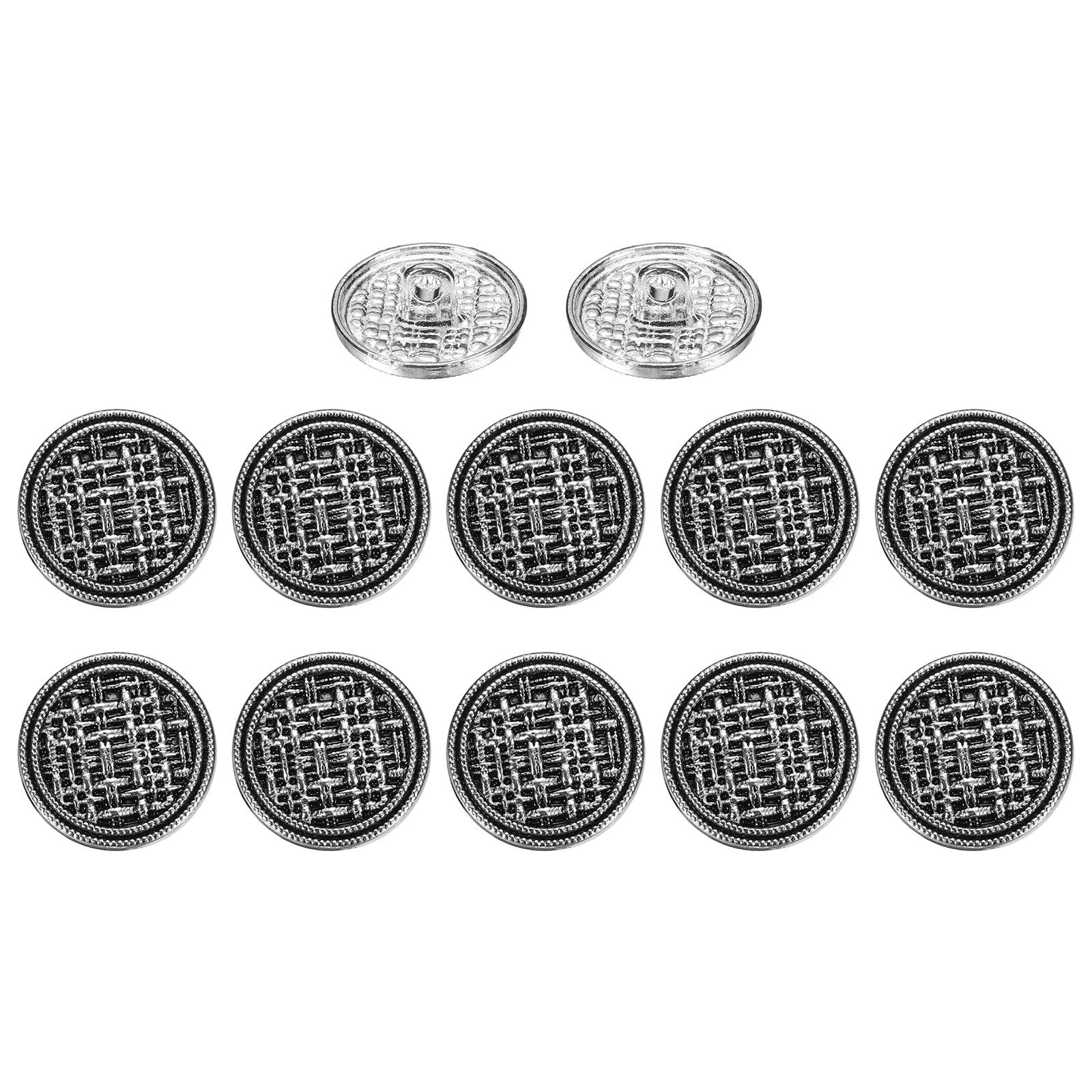 sourcing map 12Pcs Vintage Metal Buttons, 17mm / 0.67" Shank Round Weave Retro Buttons Sewing Accessories for Clothing Coat Uniform Cardigans Blazer Craft DIY, Silver Black