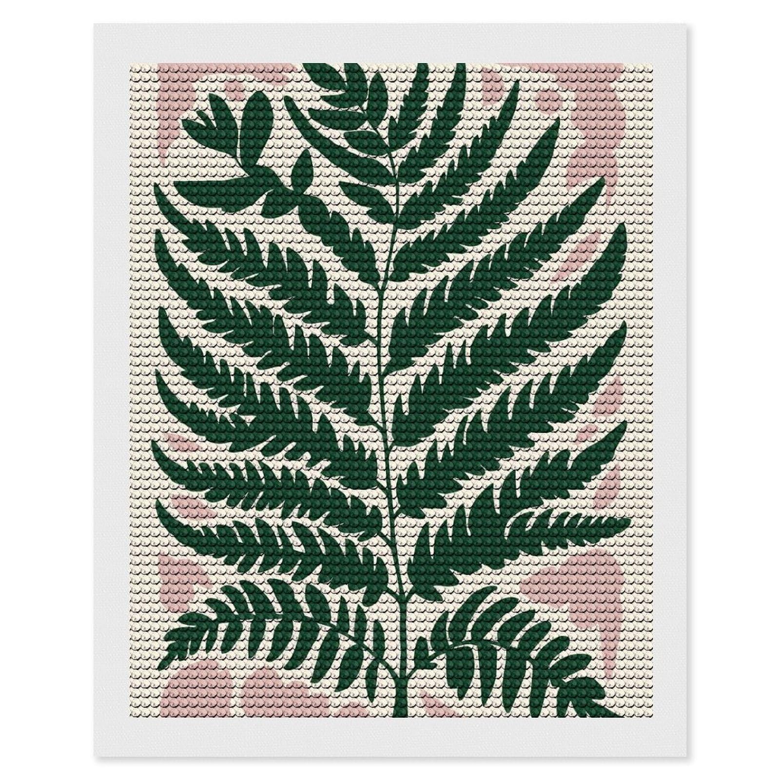 Junmoney Fern Botanical Illustration with Pink Accents Diamond Painting Canvas Kit 16"x20", Leisure Activity, Aesthetic Room Decor, with Tool Kit, DIY, Gift