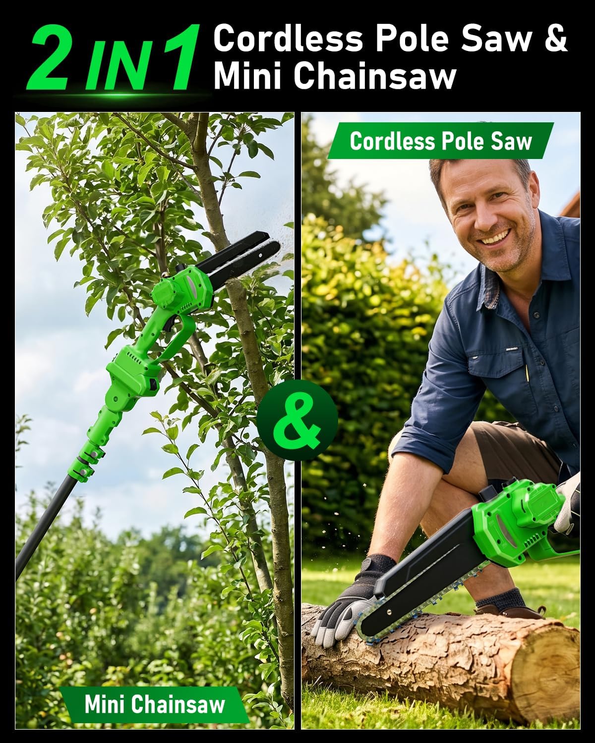 2-in-1 Electric Pole Saw 6inch Mini Chainsaw Cordless Brushless 2x4.0Ah Batteries Fast photo 4