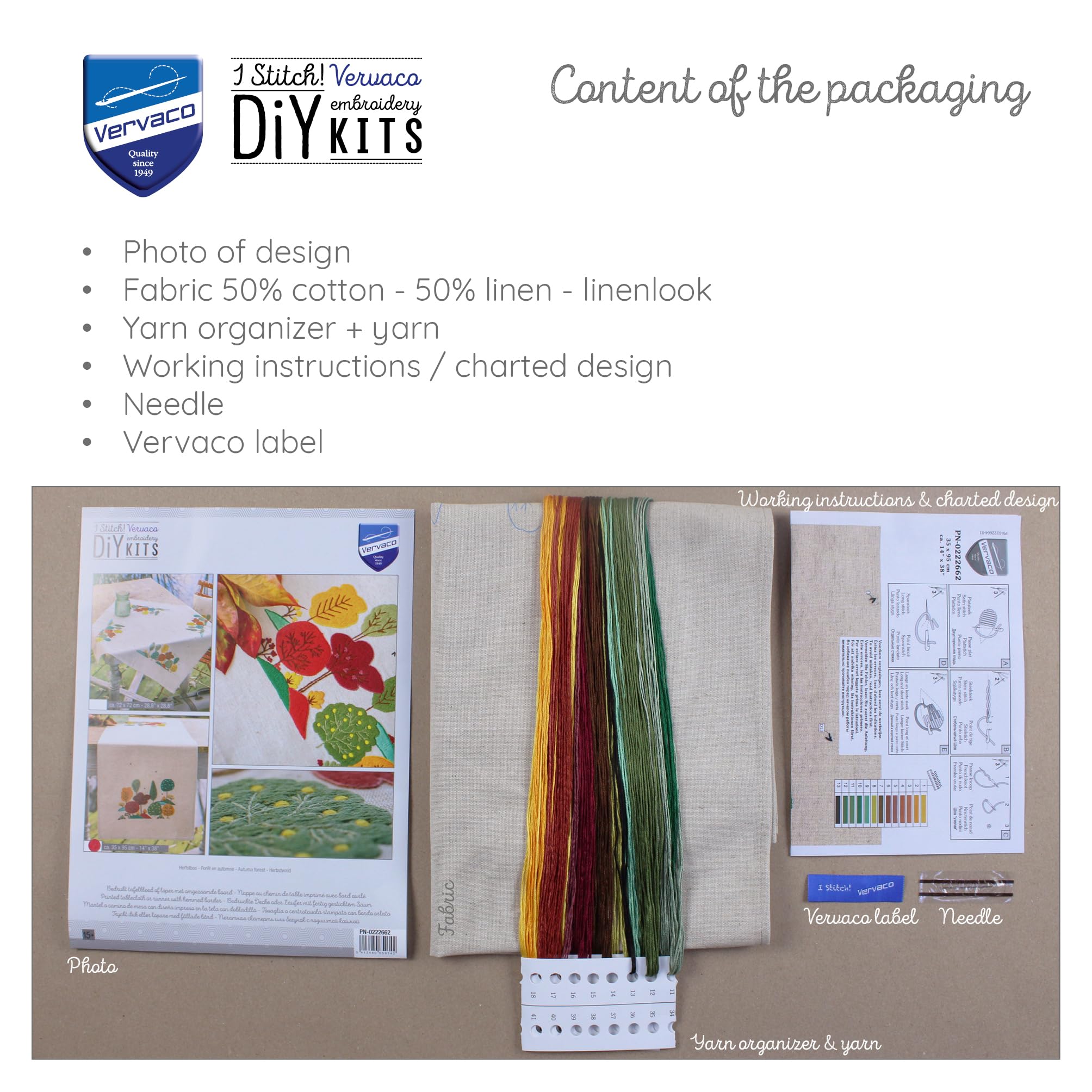 Vervaco Stickpackung Tischläufer Sticken Set Erwachsene Vorgedruckt Herbstwald Stickläufer zum Selbersticken Vorgezeichnet Decke Sticken Stickpackung Plattstich 35 x 95 cm Kreatives Geschenk
